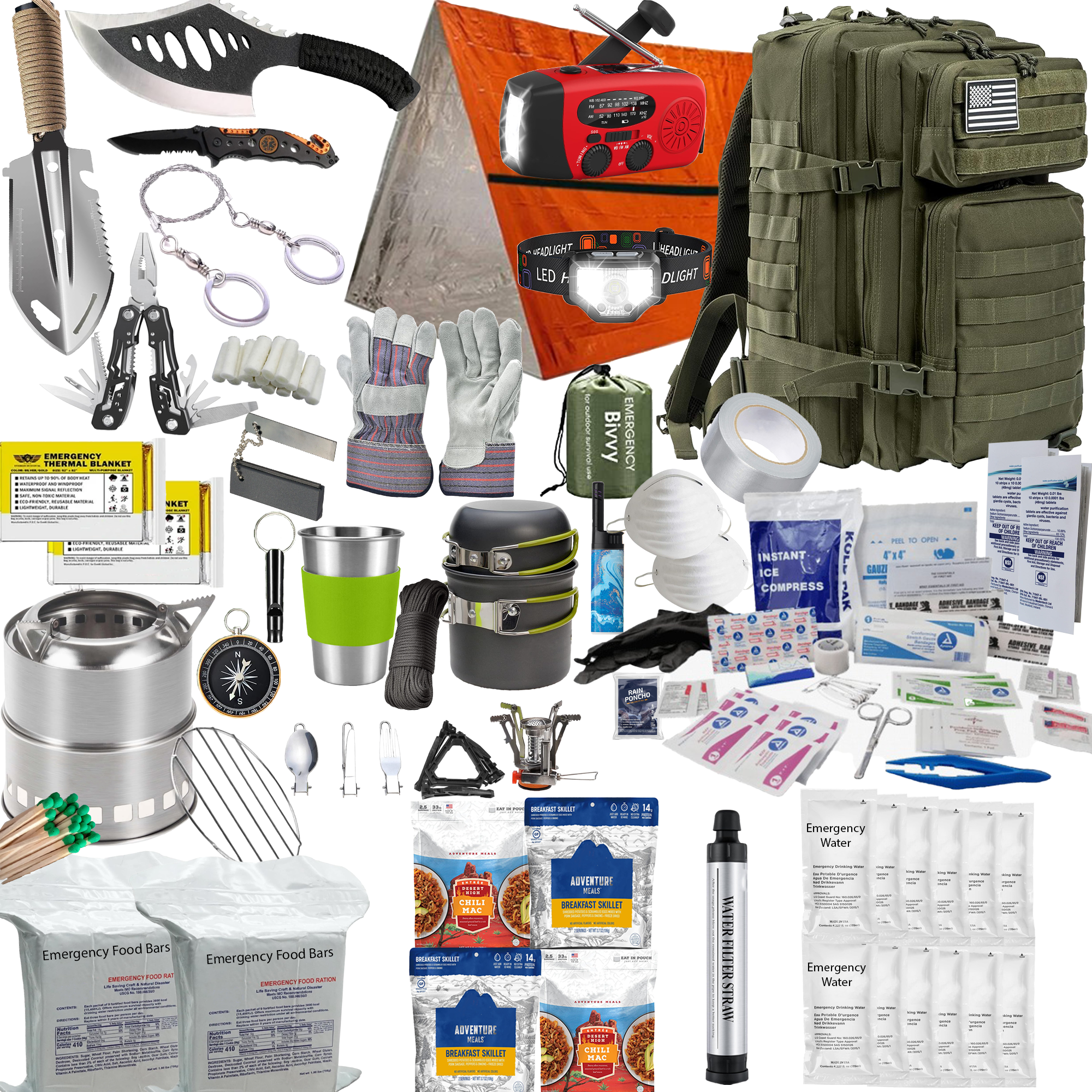 Complete 72 Hour Fully Loaded Bug Out Bag - Emergency Survival Kit - Get Home Bag - Go Bag Emergency Backpack for Earthquake, Disaster, Preparedness - Bugout Gear, Doomsday Preppers Supplies