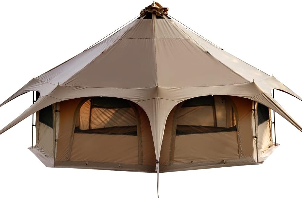 Canvas Tent Bell Tent 16.4ft*High9.2ft with Stove Jack for Glamping Family Camping Zipped Removable Floor