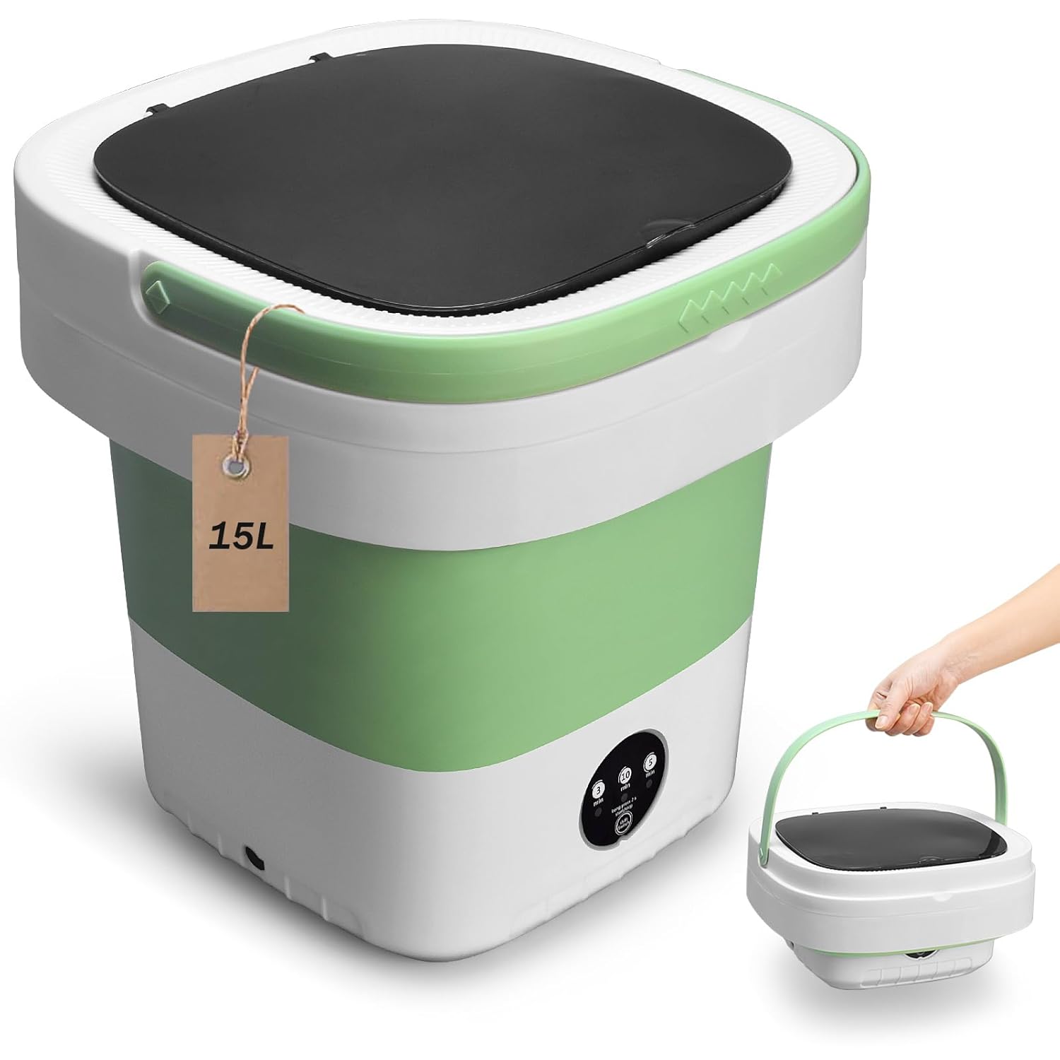 Portable Washing Machine, Mini 15L Foldable Washer and Dryer with 3 Modes Deep Cleaning, Upgraded Small Collapsible Laundry for Travel, Sutiable for Underwear, Baby Clothes, Socks or Other Small Items