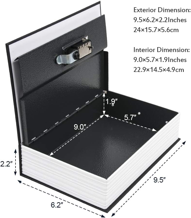 Diversion Book Safe with Combination Lock, Secret Hidden Metal Lock Box, Money Hiding Collection Box, 9.5" x 6.2" x 2 .2" Large