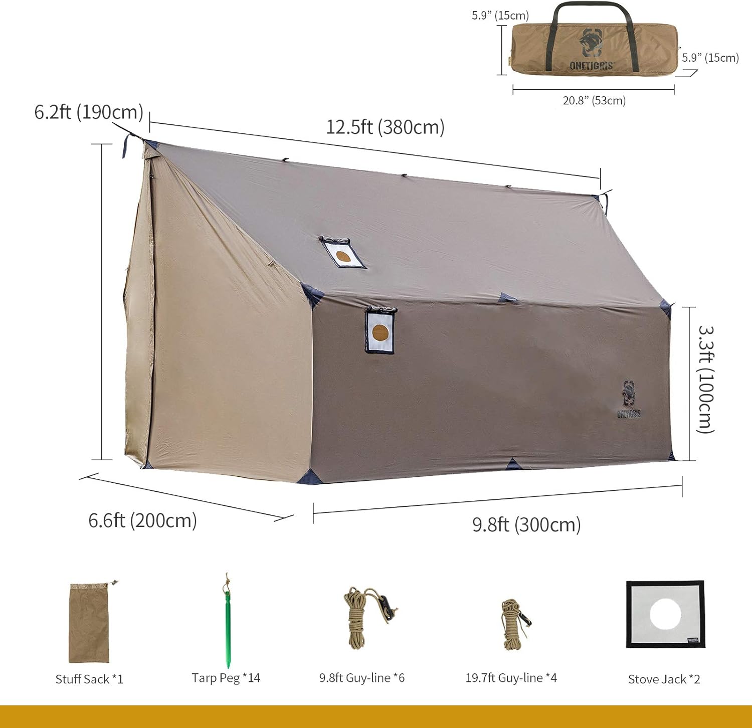 Hammock Hot Tent with Stove Jack, Spacious Versatile Wall Tent with Snow Skirt, 3000mm Waterproof with Zippered Tent Bag