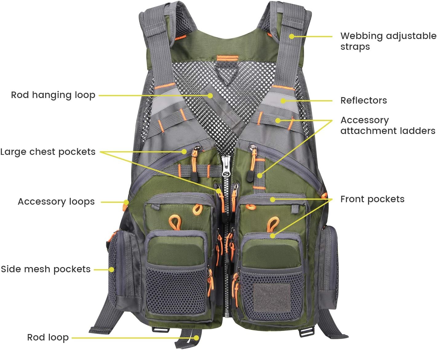 Fly Fishing Vest for Men Women, Comfortable Adjustable Fishing Vest with Multi-Pockets Reflective Stripes