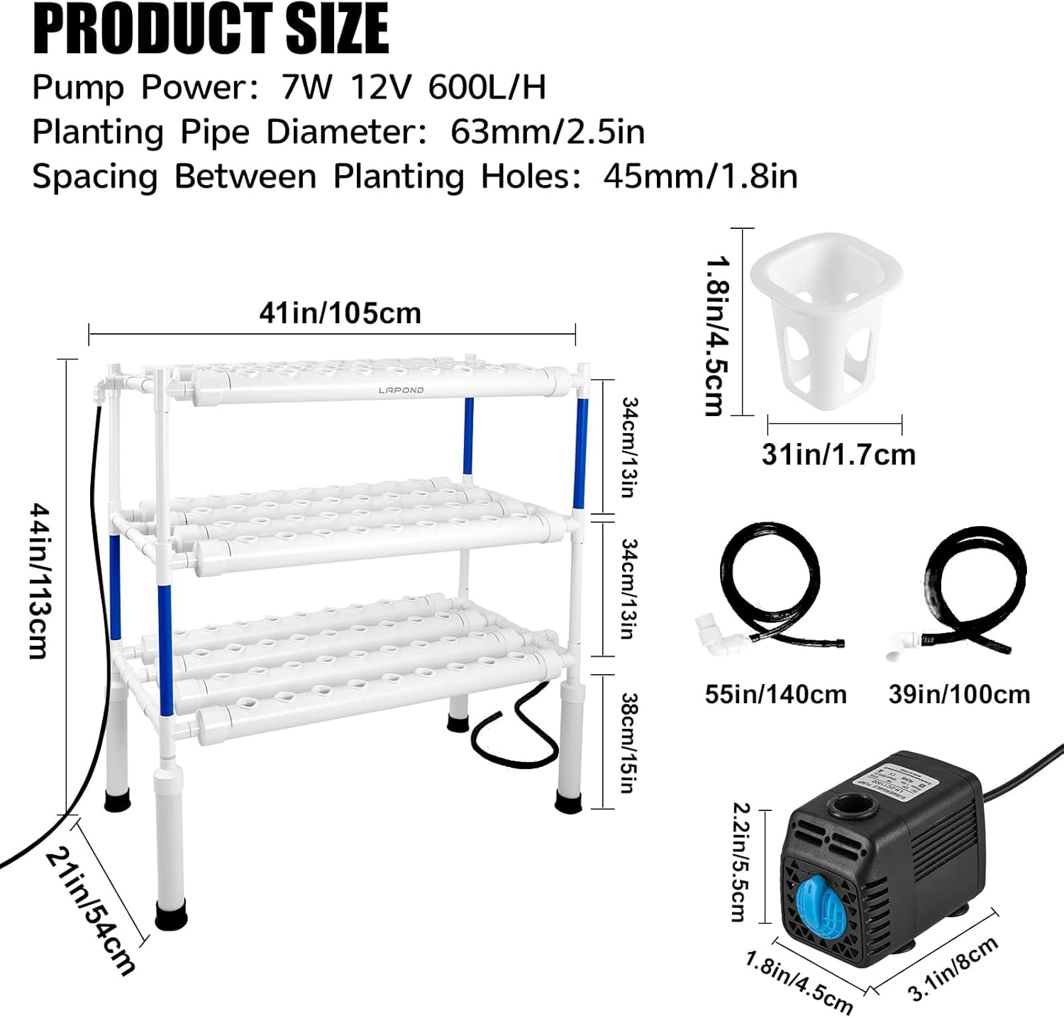 Hydroponics Growing System Kit,108 Plant Sites 3 Layers Food-Grade PVC-U Pipes Hydroponic Grow Kit Gardening System for Vegetables,Fruits,Herb