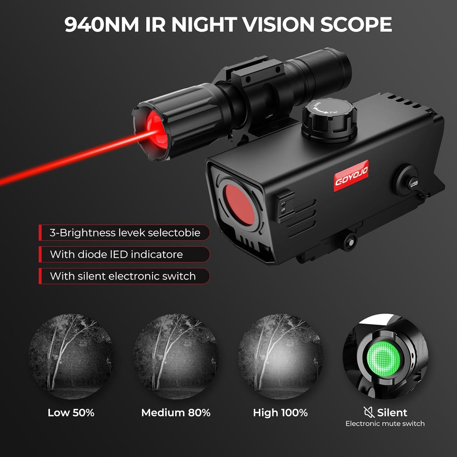 Night Vision Scope - Night Vision Rifle Scope with IR850 Illuminator, MOA, Recording, and Range Finder, Infrared Tactical monocular, Military Grade, Compact Device with Crosshair