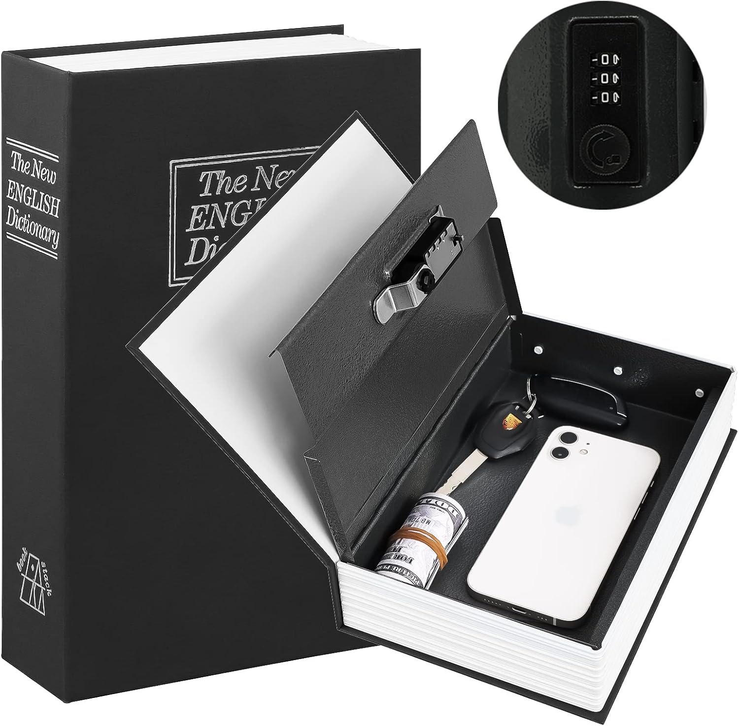 Diversion Book Safe with Combination Lock, Secret Hidden Metal Lock Box, Money Hiding Collection Box, 9.5" x 6.2" x 2 .2" Large