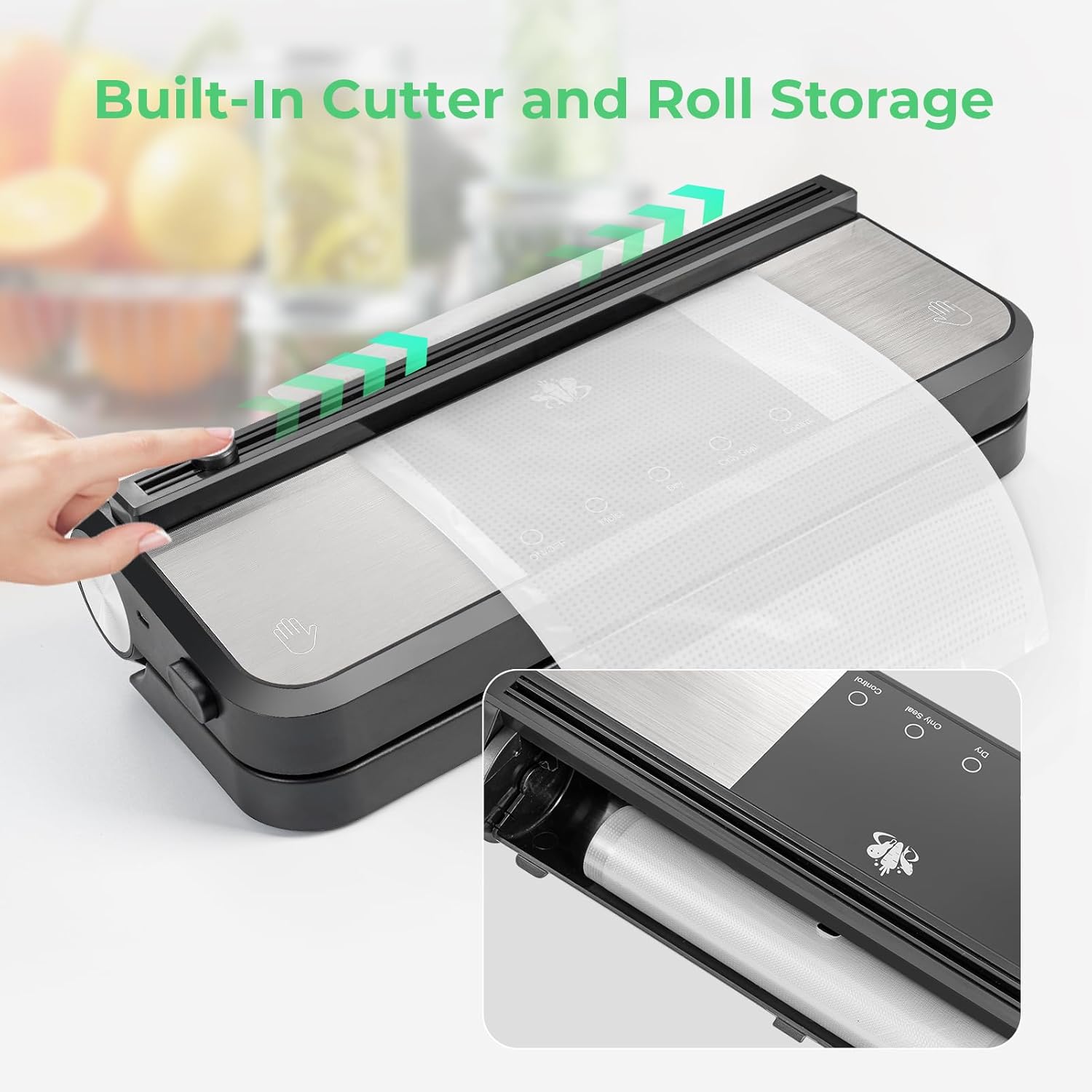 Cordless Vacuum Sealer, Rechargeable Vacuum Sealer Machine, Build in Cutter and Bag Storage, With External Air Hose for Mason Jars/Canisters