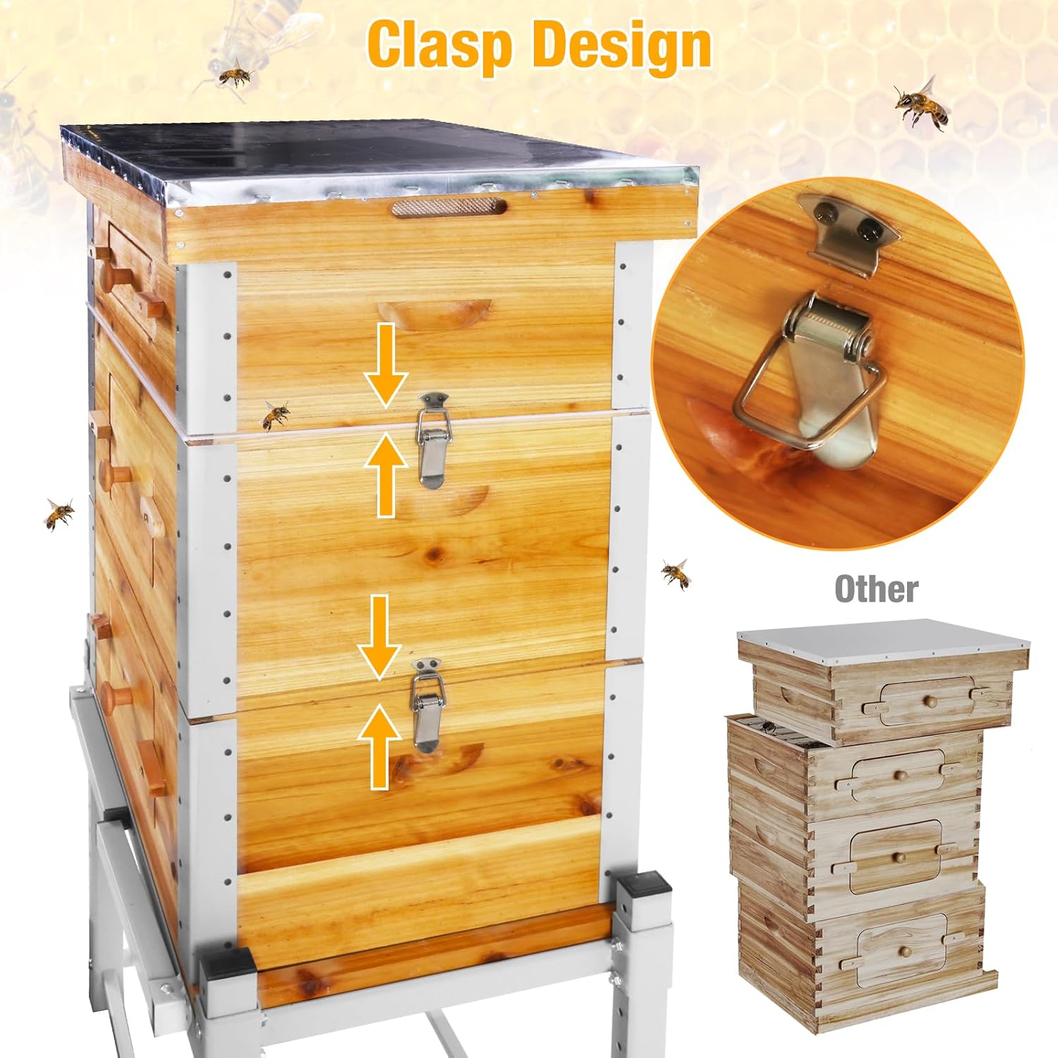 Bee Hive Boxes Starter Kit,3 Layer Metal Frame Bee House with 10 Medium and 20 Deep Frames & Foundations, Langstroth Honey Bee Hive with Metal Stand