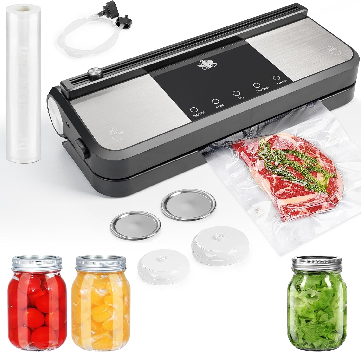 Cordless Vacuum Sealer, Rechargeable Vacuum Sealer Machine, Build in Cutter and Bag Storage, With External Air Hose for Mason Jars/Canisters