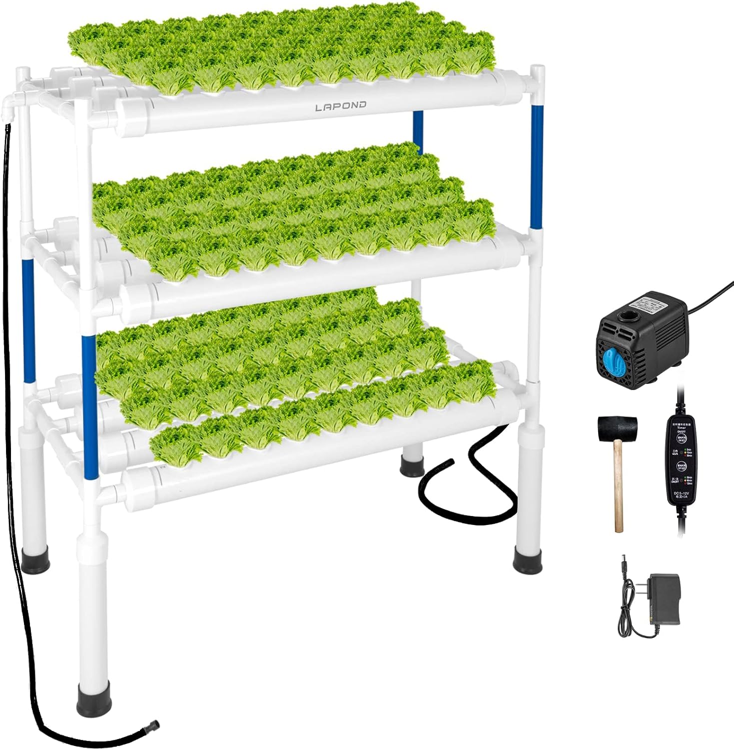 Hydroponics Growing System Kit,108 Plant Sites 3 Layers Food-Grade PVC-U Pipes Hydroponic Grow Kit Gardening System for Vegetables,Fruits,Herb