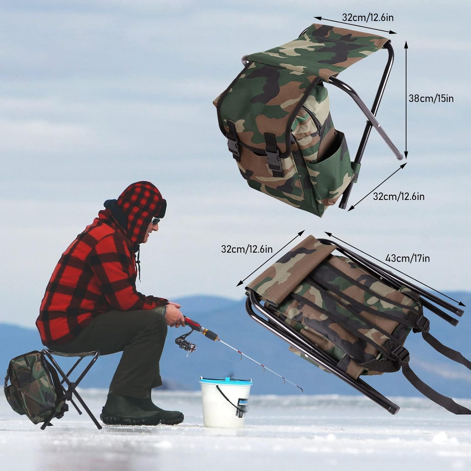 Ice Fishing Rod and Reel Combo, Ice Fishing Gear Pole Ice Fishing Reel Equipment Set Ice Fishing Backpack Chair Ice Jigs Lures Ice Fishing Accessories