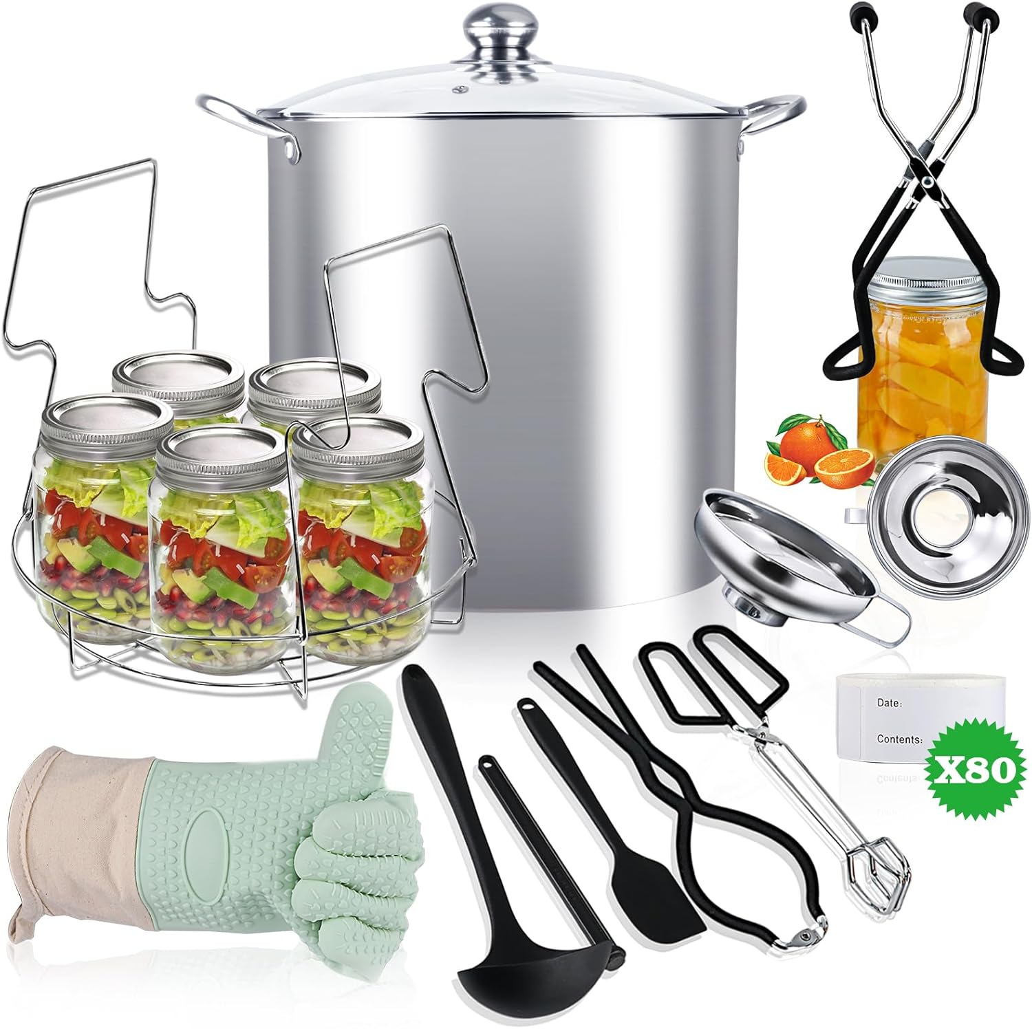 Canning Food Supplies Starter Kit, Stainless Steel Canning Tool Kit, Jars, Pot Water Bath Canner with Rack for Canning