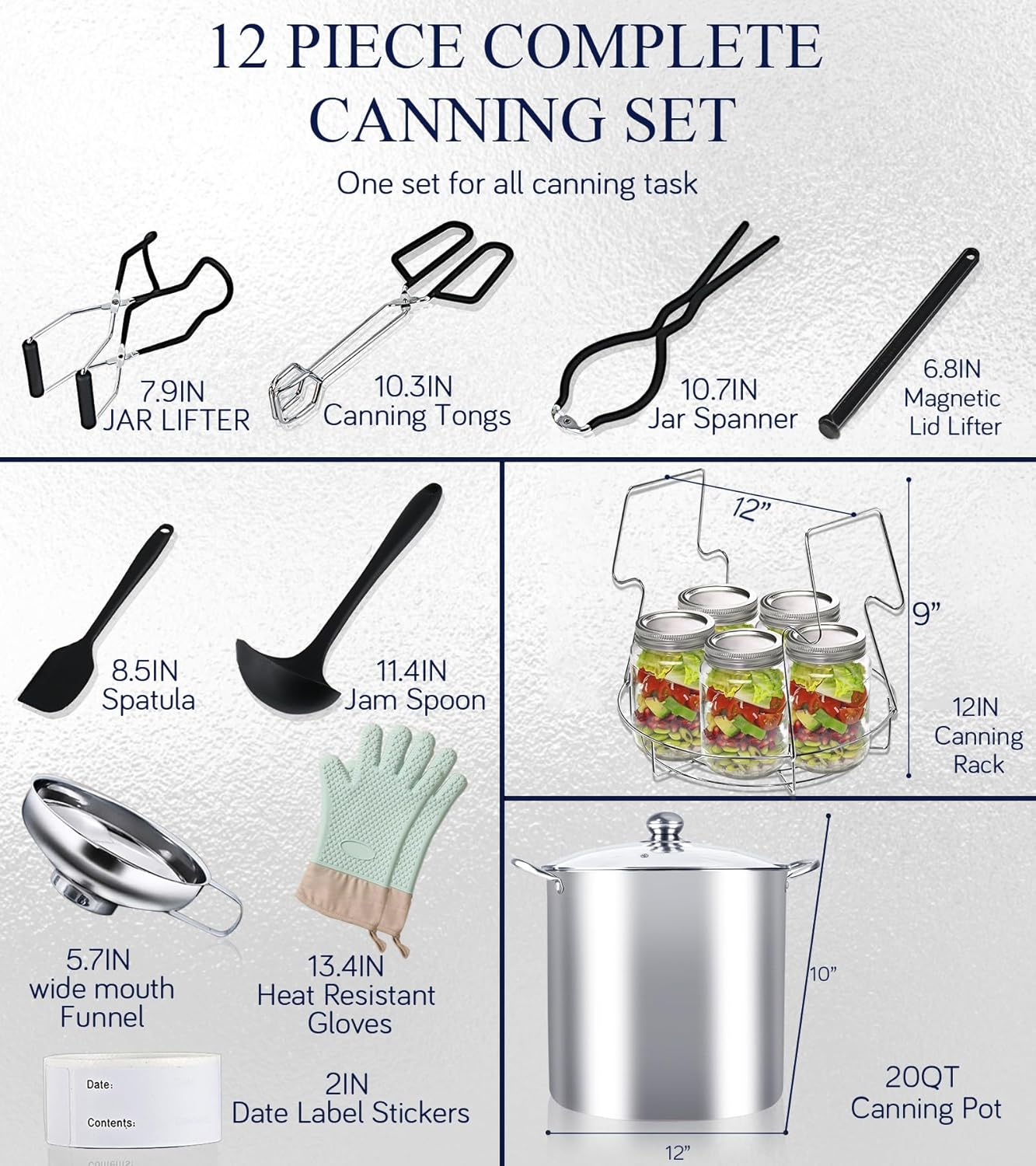 Canning Food Supplies Starter Kit, Stainless Steel Canning Tool Kit, Jars, Pot Water Bath Canner with Rack for Canning