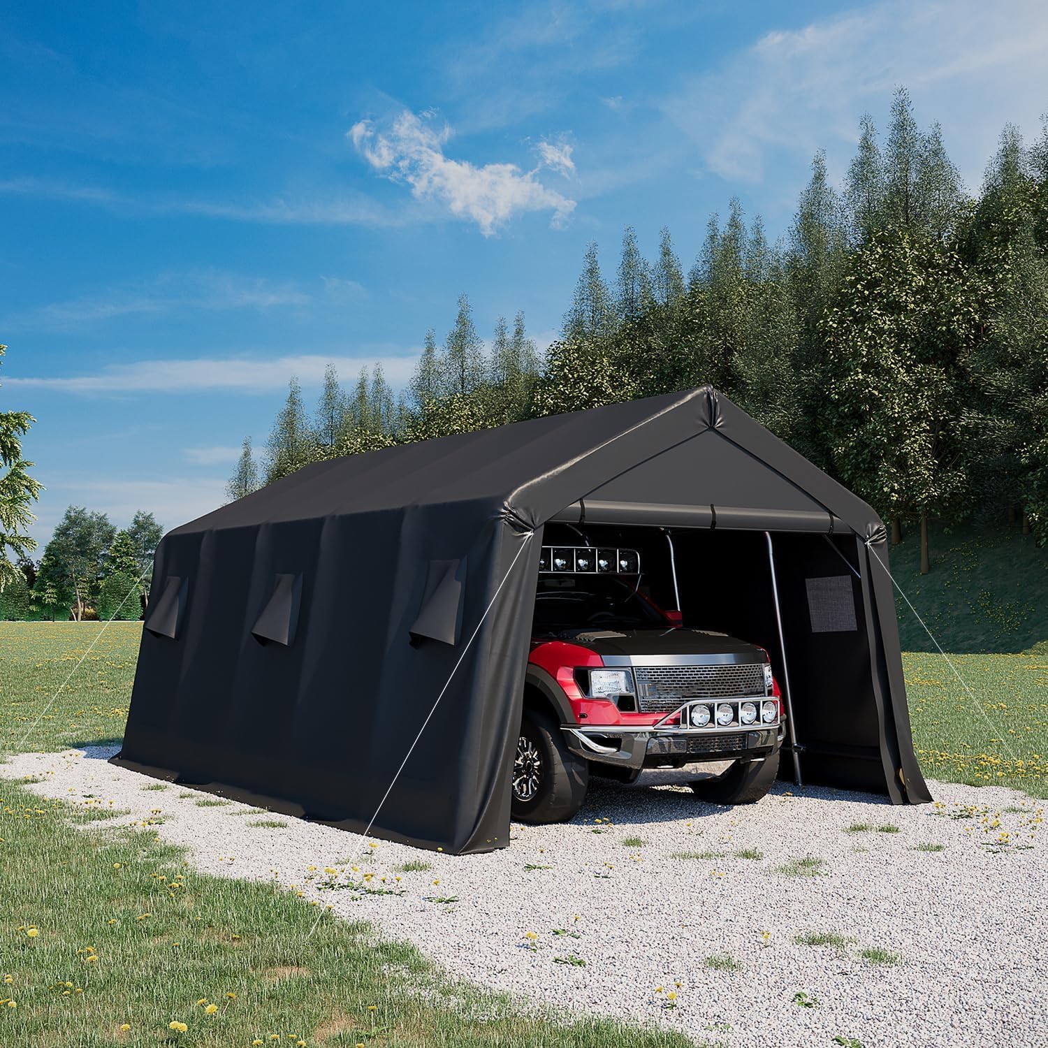 13 x 20 FT Heavy Duty Storage Carport, Portable Garage with All-Steel Metal Frame & Vents, Anti-Snow Car Canopy Outdoor Storage Shelter shed for Car, Truck, Boat