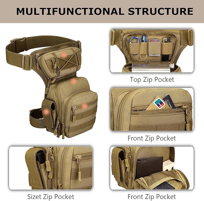 Tactical Drop Leg Bag Military Tool Gear Fanny Thigh Pack Molle Utility Airsoft Motorcycle Cycling Waist Gear Pouch (1 Patch Included)