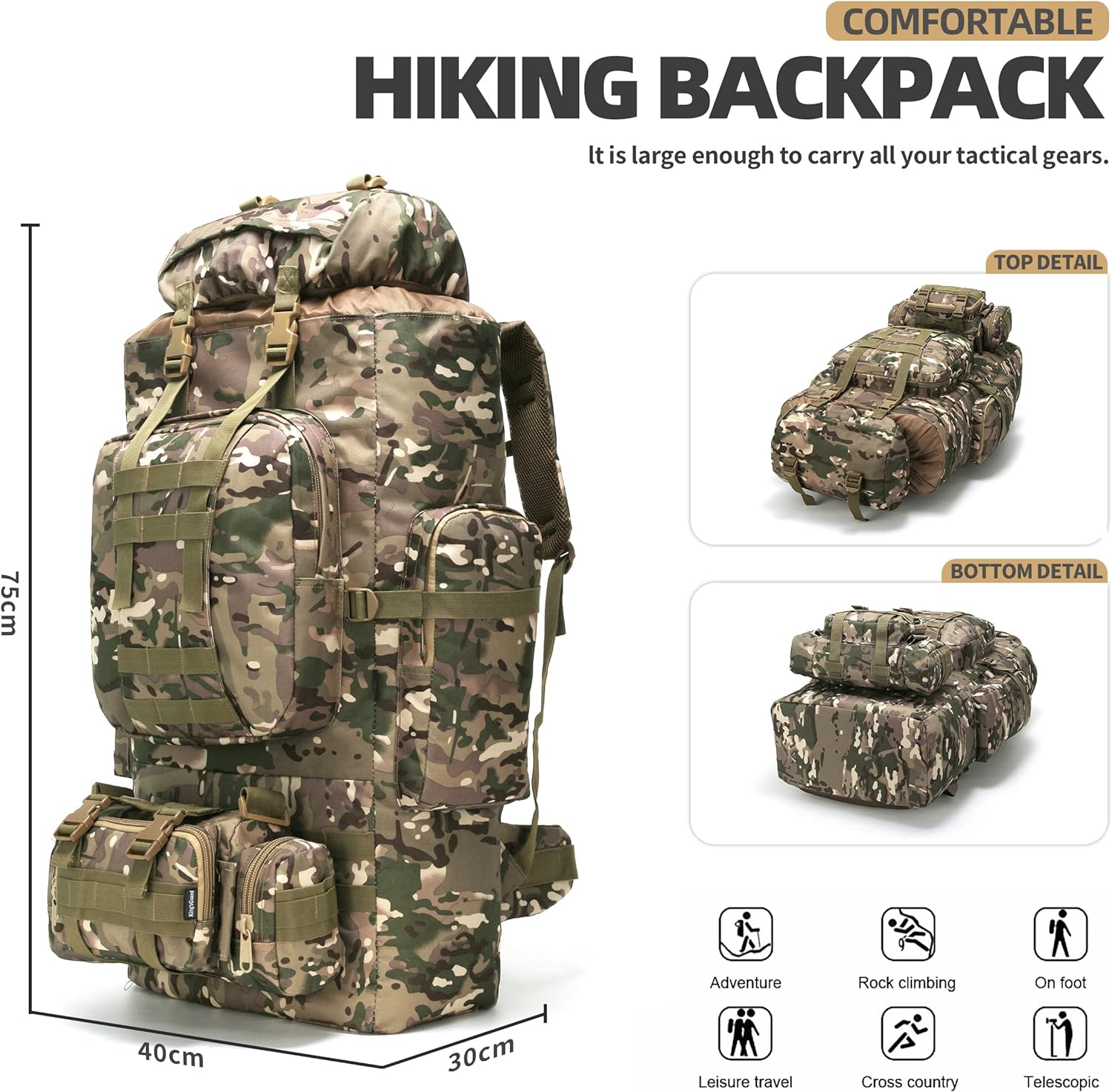 100L Camping Hiking Backpack Molle Rucksack Military Camping Backpacking Daypack