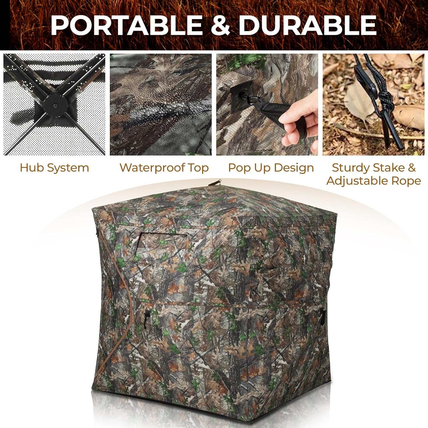 Hunting Blind 270° See Through Ground Blind 2-3 Person Pop Up Deer Blind for Hunting with Carring Bag - Portable Durable Blind for Turkey and Deer Hunting