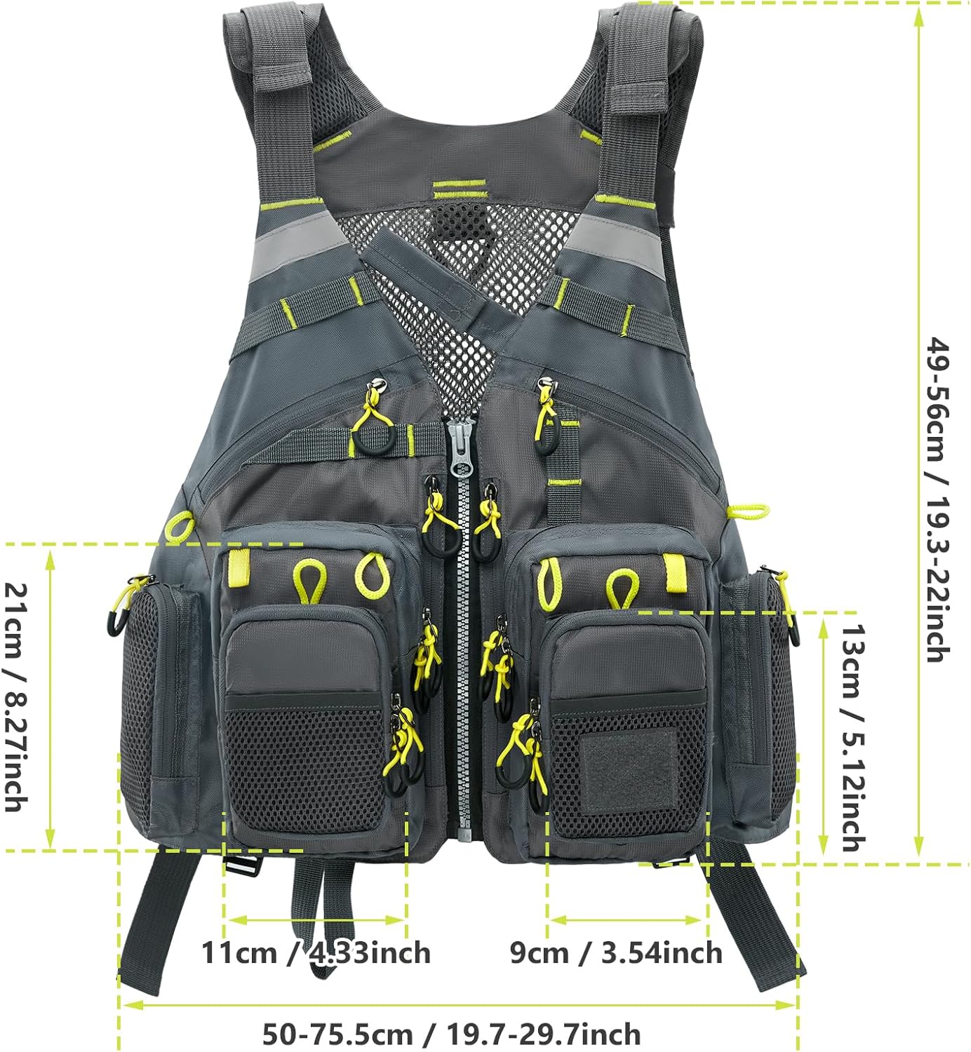 Fly Fishing Vest for Men Women, Comfortable Adjustable Fishing Vest with Multi-Pockets Reflective Stripes