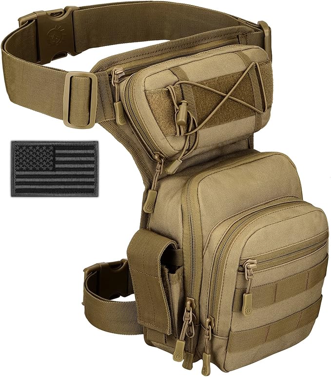 Tactical Drop Leg Bag Military Tool Gear Fanny Thigh Pack Molle Utility Airsoft Motorcycle Cycling Waist Gear Pouch (1 Patch Included)