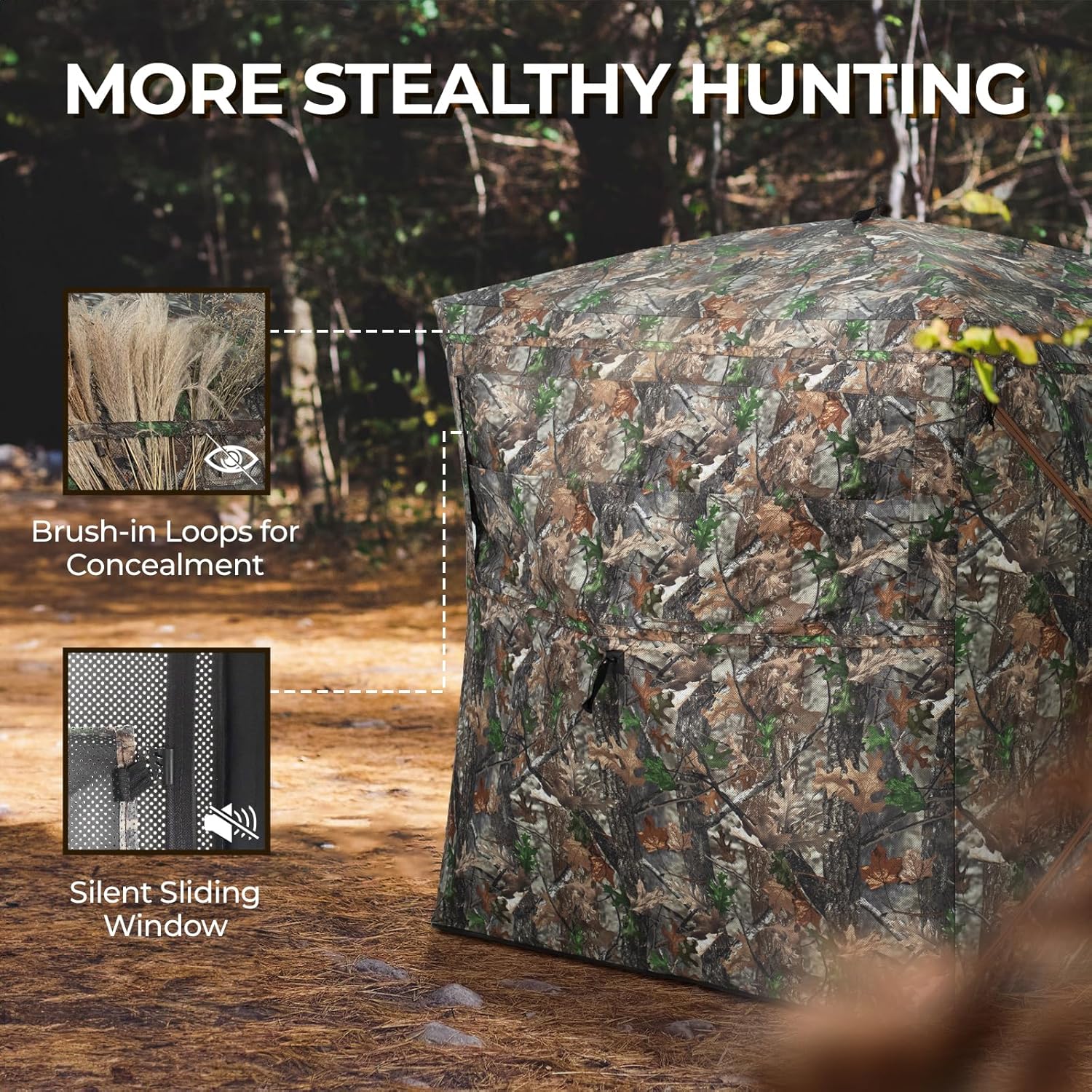 Hunting Blind 270° See Through Ground Blind 2-3 Person Pop Up Deer Blind for Hunting with Carring Bag - Portable Durable Blind for Turkey and Deer Hunting