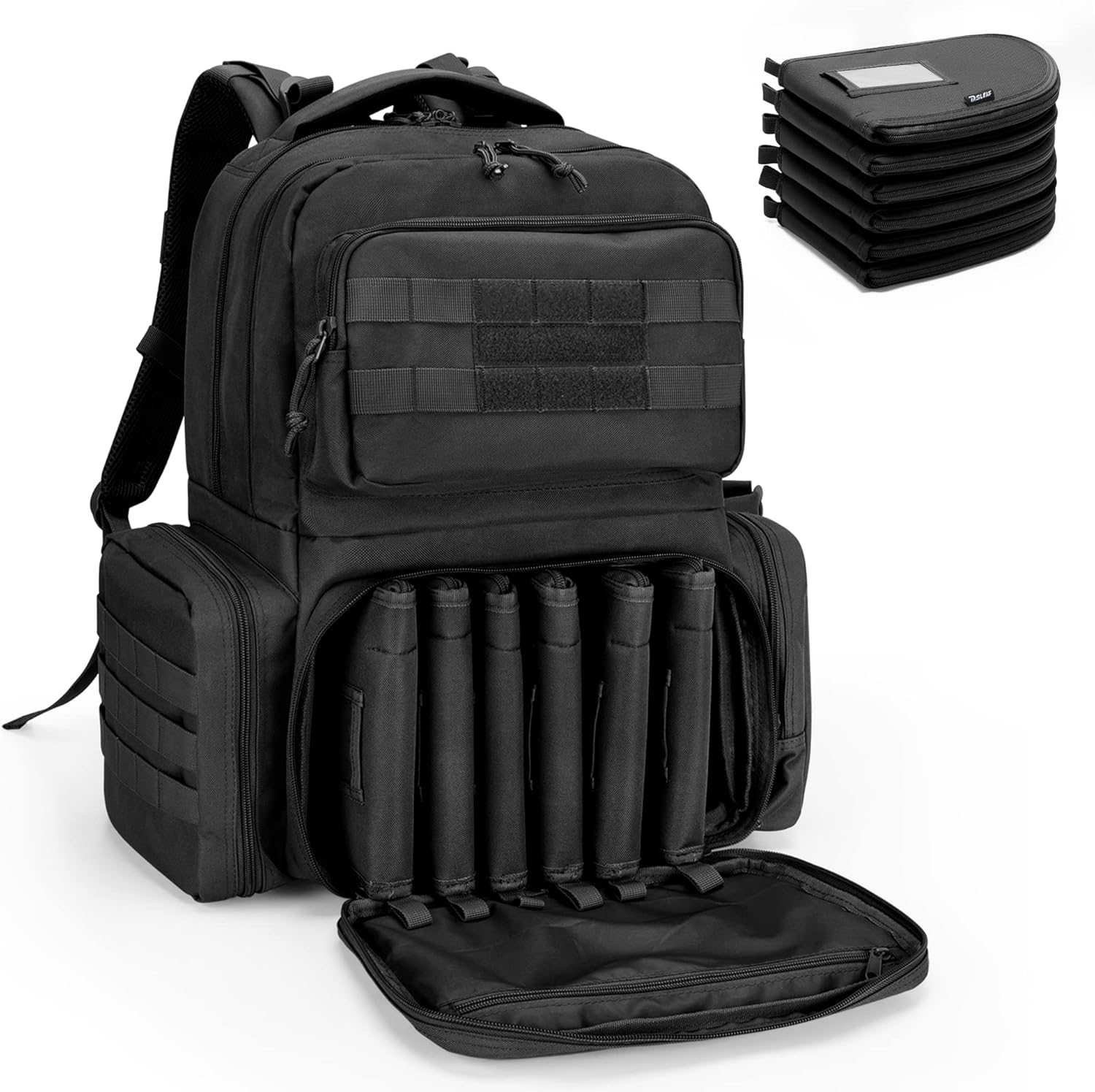 Tactical Pistol Backpack with 6 Pistol Cases, Gun Range Backpack with 10x Magazine Slots for Shooting and Hunting