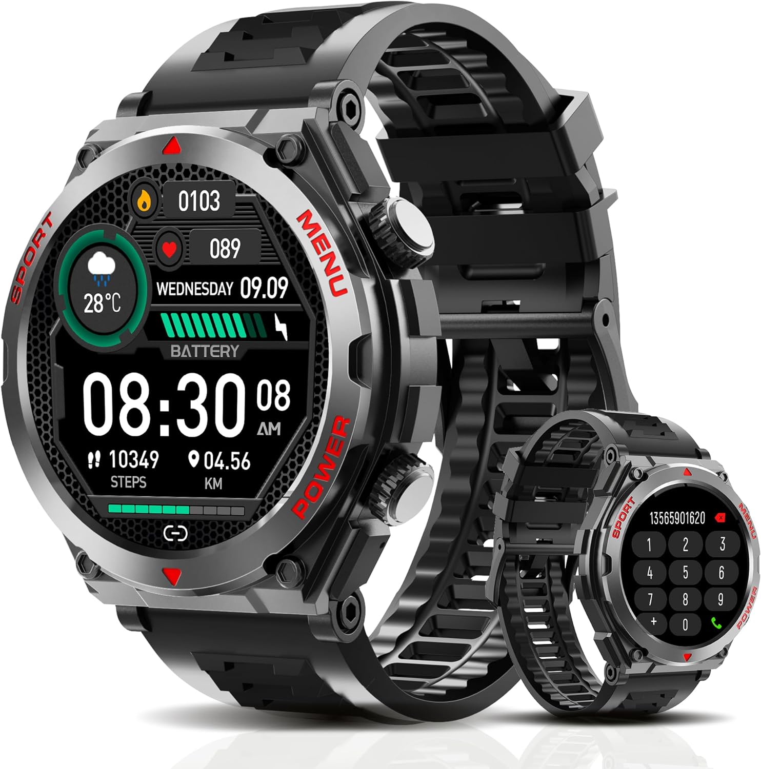 Military Smart Watch, 1.52-Inch Touch Screen Tactical Smartwatch with Text and Call, Heart Rate, Blood Oxygen, and Activity Trackers - Compatible with iPhone and Android, for Men and Women