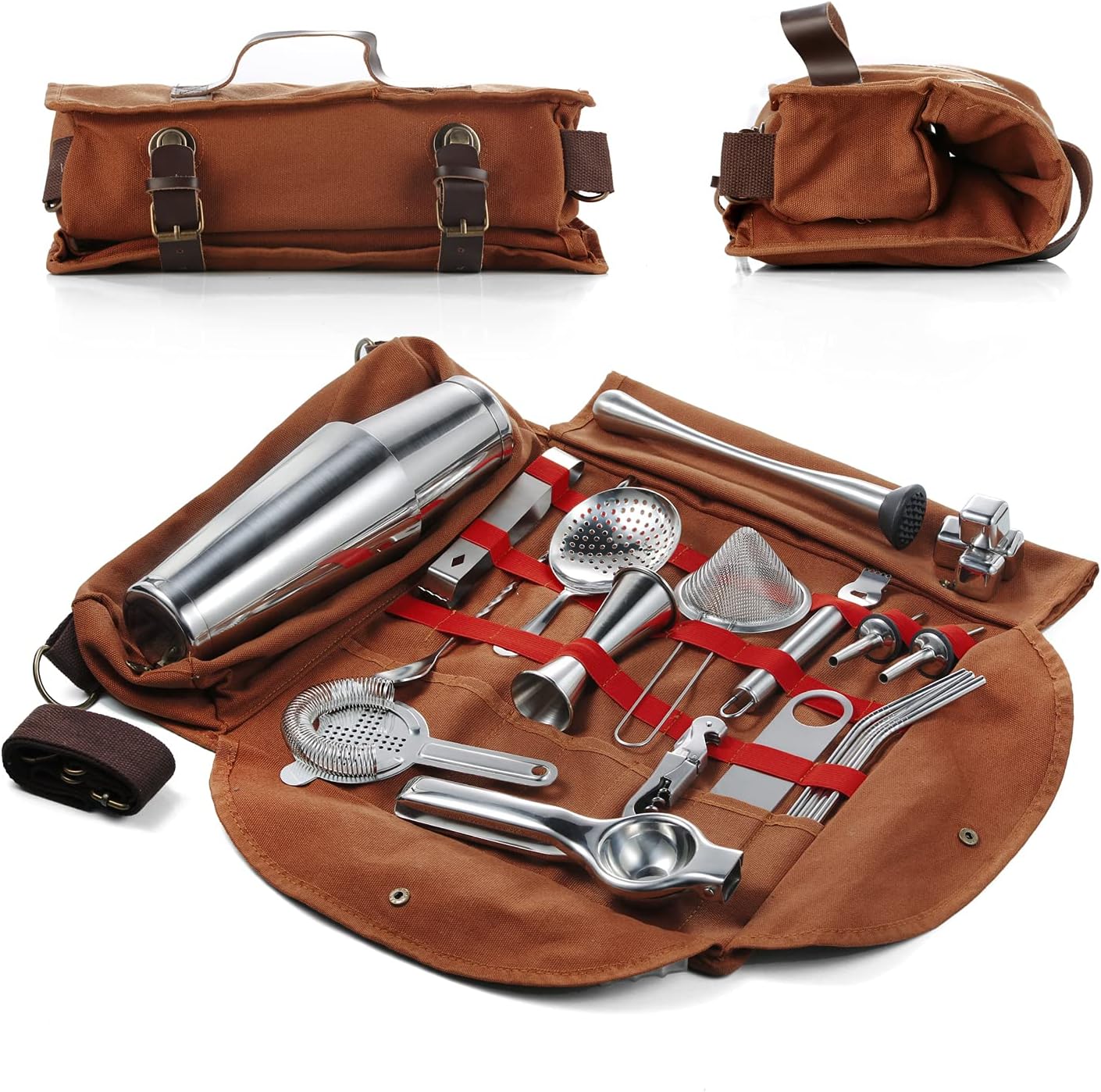 Travel Bartender Kit | Professional 25-Pieces Complete Cocktail Set with Stylish Portable Travel kit Bag | Travel Bar Set for Home Cocktail Making, Work, Parties, Camping