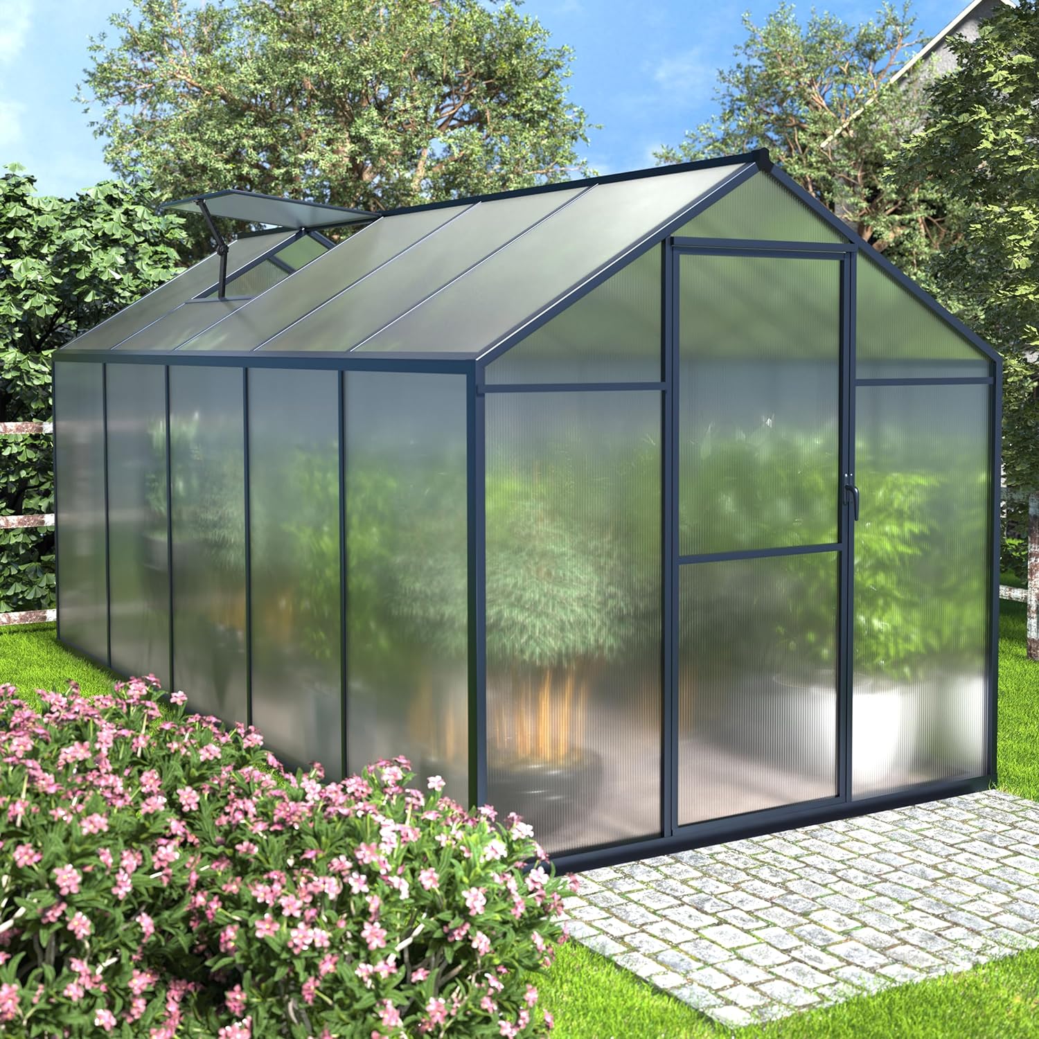 6' x 10' Greenhouse, Upgraded Polycarbonate Green House with Vent, Aluminum Frame, Greenhouses for Outdoors for Yard, Garden, Hobby