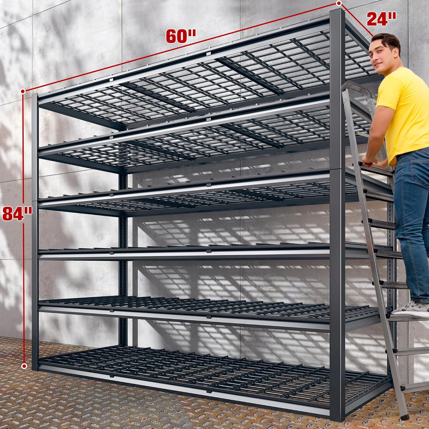 60" W Garage Shelving 3500LBS Storage Shelves, 6 Tier Metal Shelves Adjustable Shelving Units and Storage Rack for Warehouse Commercial Pantry Garage Shelves, 60" W x 84" H x 24" D