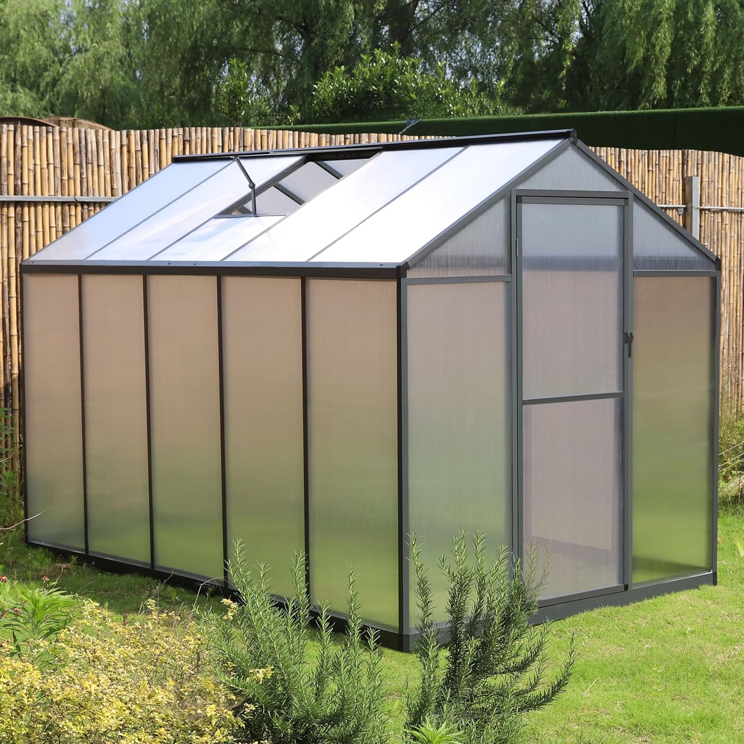 6' x 10' Greenhouse, Upgraded Polycarbonate Green House with Vent, Aluminum Frame, Greenhouses for Outdoors for Yard, Garden, Hobby