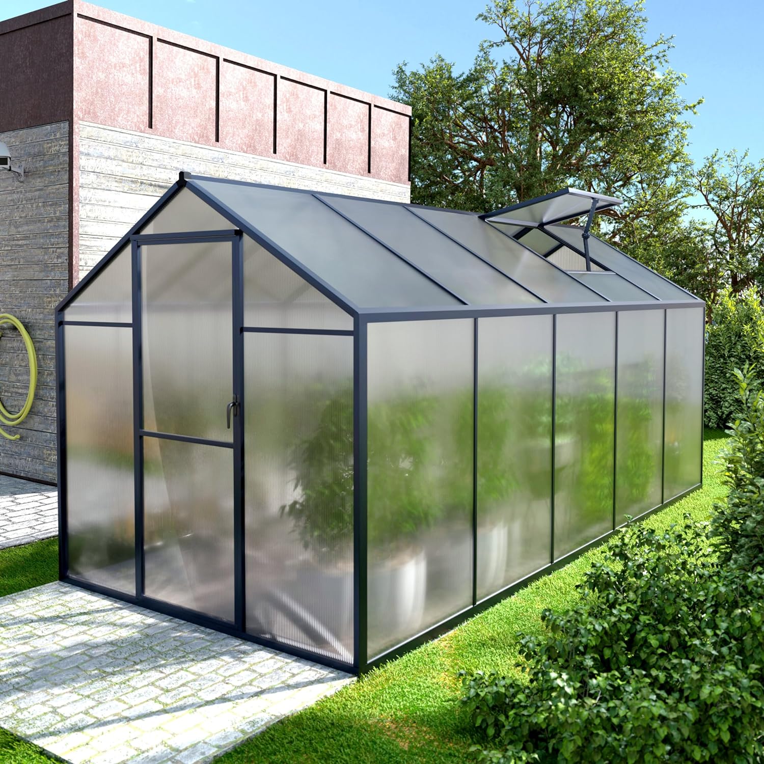 6' x 10' Greenhouse, Upgraded Polycarbonate Green House with Vent, Aluminum Frame, Greenhouses for Outdoors for Yard, Garden, Hobby