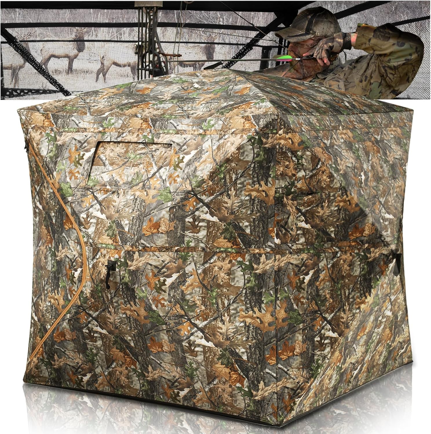 Hunting Blind 270° See Through Ground Blind 2-3 Person Pop Up Deer Blind for Hunting with Carring Bag - Portable Durable Blind for Turkey and Deer Hunting