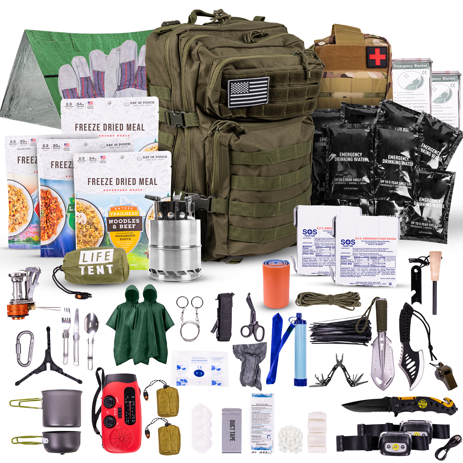 Complete 72 Hour Fully Loaded Bug Out Bag - Emergency Survival Kit - Get Home Bag - Go Bag Emergency Backpack for Earthquake, Disaster, Preparedness - Bugout Gear, Doomsday Preppers Supplies