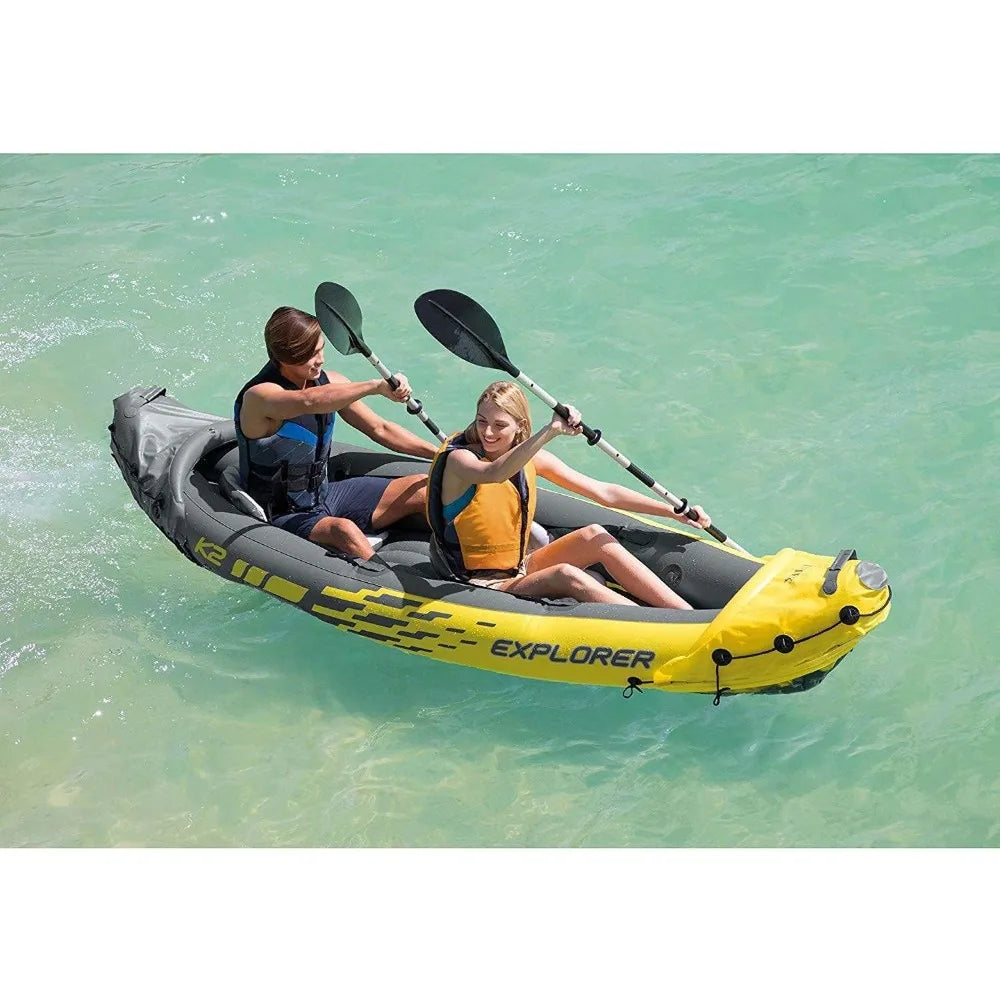 Inflatable Kayak Set Includes Deluxe 86in Aluminum Oars and High-Output Pump – SuperStrong PVC