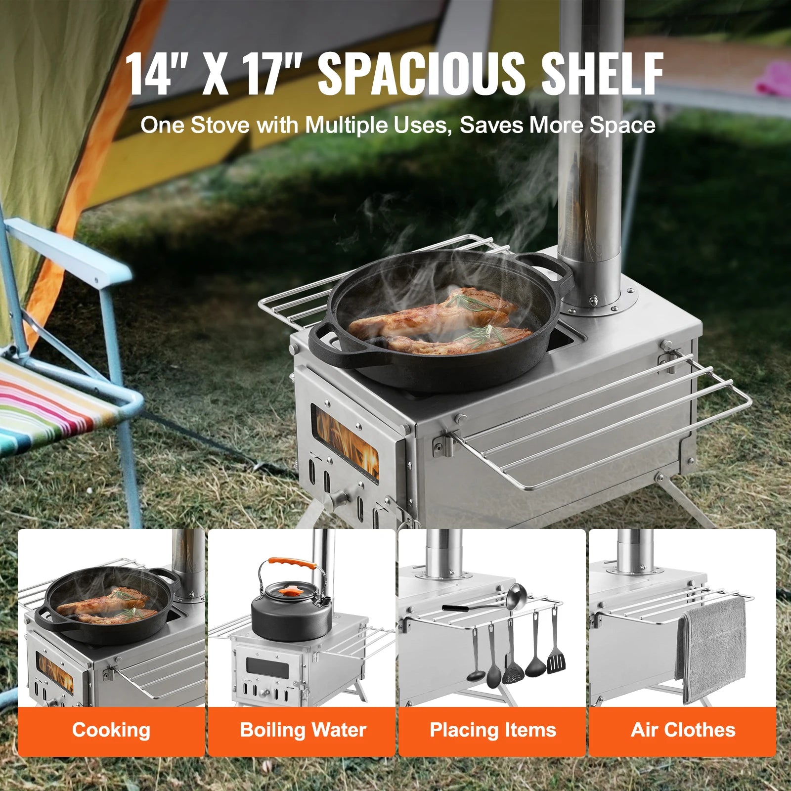 Portable Camping Tent Wood Stove With Chimney