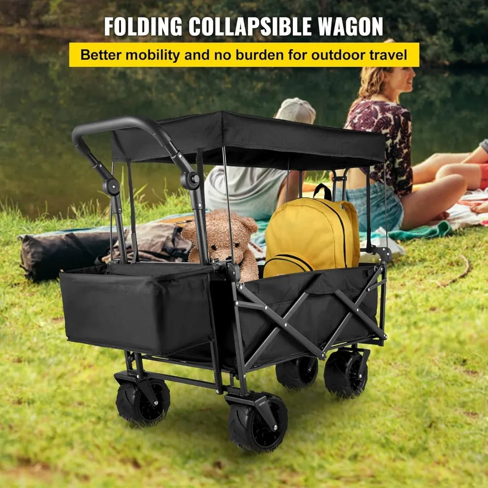 Garden Cart, Extra Large Collapsible Wagon Carts with Removable Canopy with Wheels and Rear Storage, Garden Cart