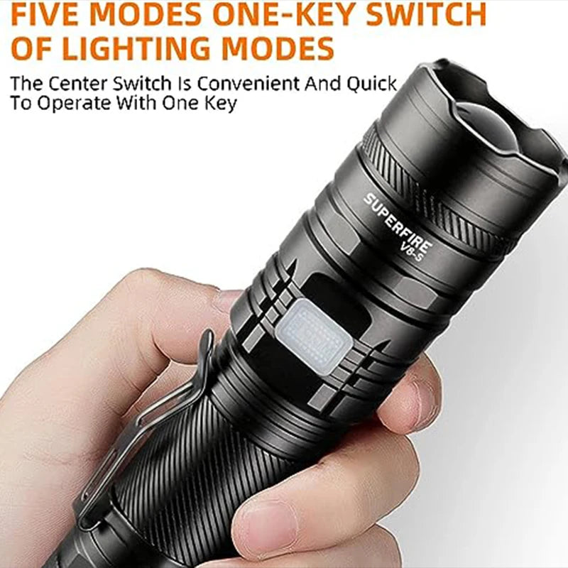 Tactical 36W High Power LED Waterproof Flashlight Torch With Wick 26650 Battery Powerful 5000LM Indicator USB-C Tactical Hunting Lights