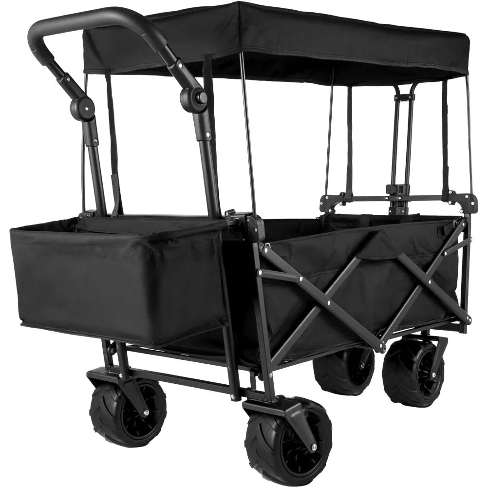 Garden Cart, Extra Large Collapsible Wagon Carts with Removable Canopy with Wheels and Rear Storage, Garden Cart