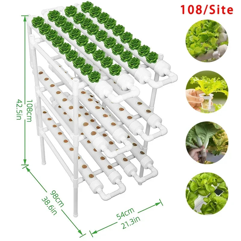 Hydroponics System Growing Kit 3-Layer/108 Sites PVC Pipe Garden Vegetable Herbs Planting Tools