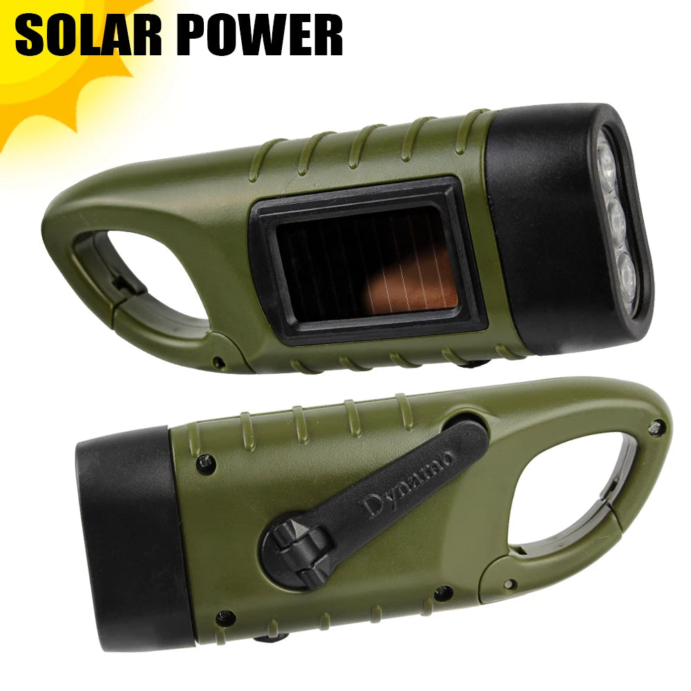 Hand Crank Solar Power Torch Lantern LED Flashlight Portable for Outdoor Camping Mountaineering