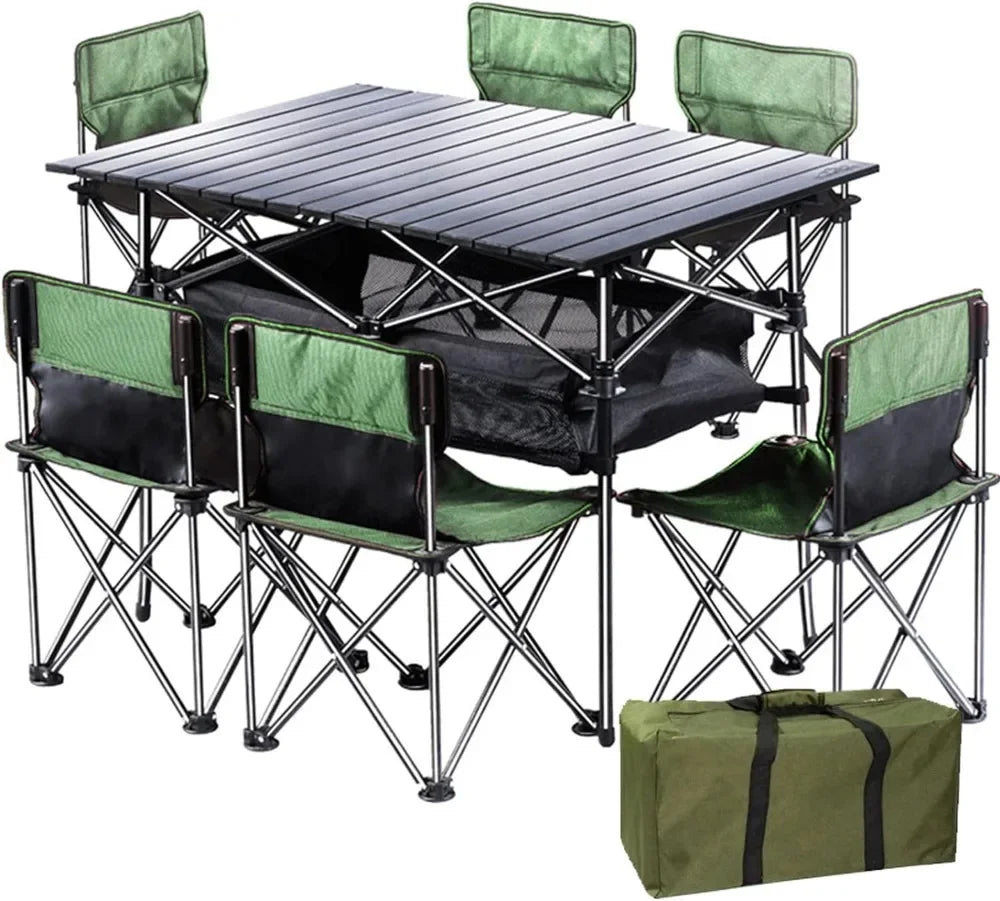 Folding Camping Table with 6 Chairs, Portable Lightweight Picnic Table for Outdoor Travel, Grill Beaches Party, Backyard BBQ