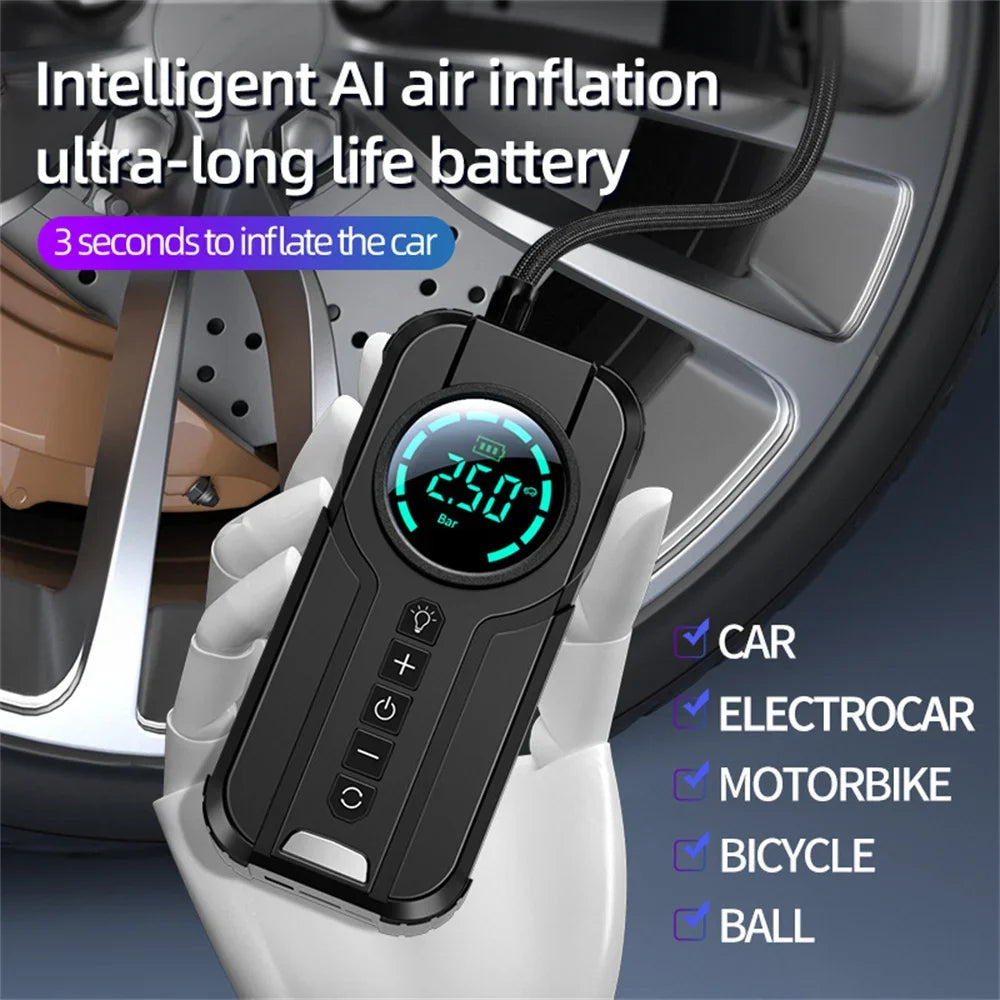 Car Battery Jump Starter Air Pump Power Bank Lighting Portable Air Compressor 4 In 1 Car Battery Starter Starting Auto Tire Inflator