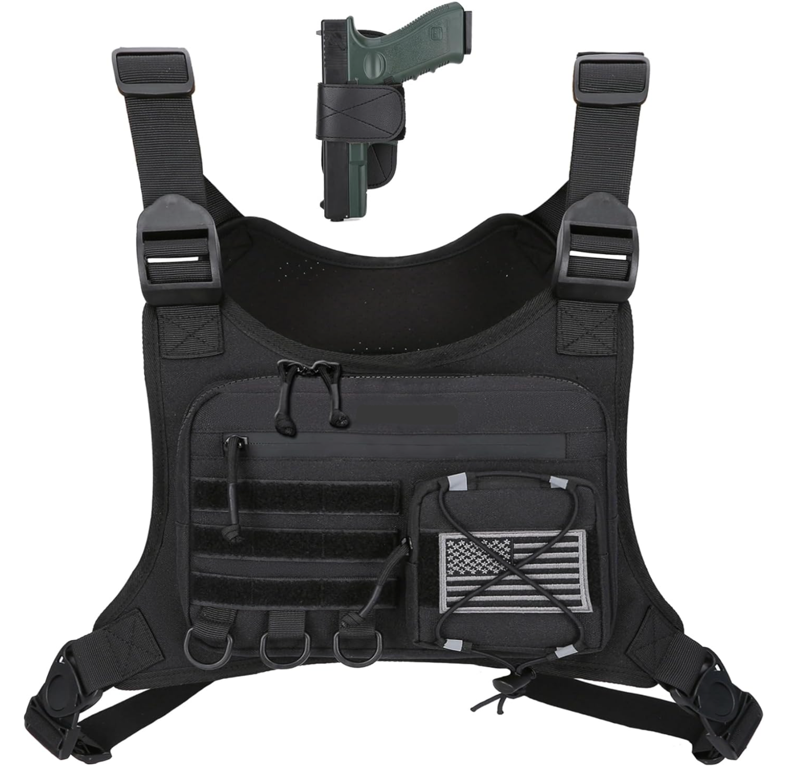 Chest Vest Gun Holster Fits Most Pistols, Adjustable EDC Travel Chest Pack for Running, Hiking, Workouts