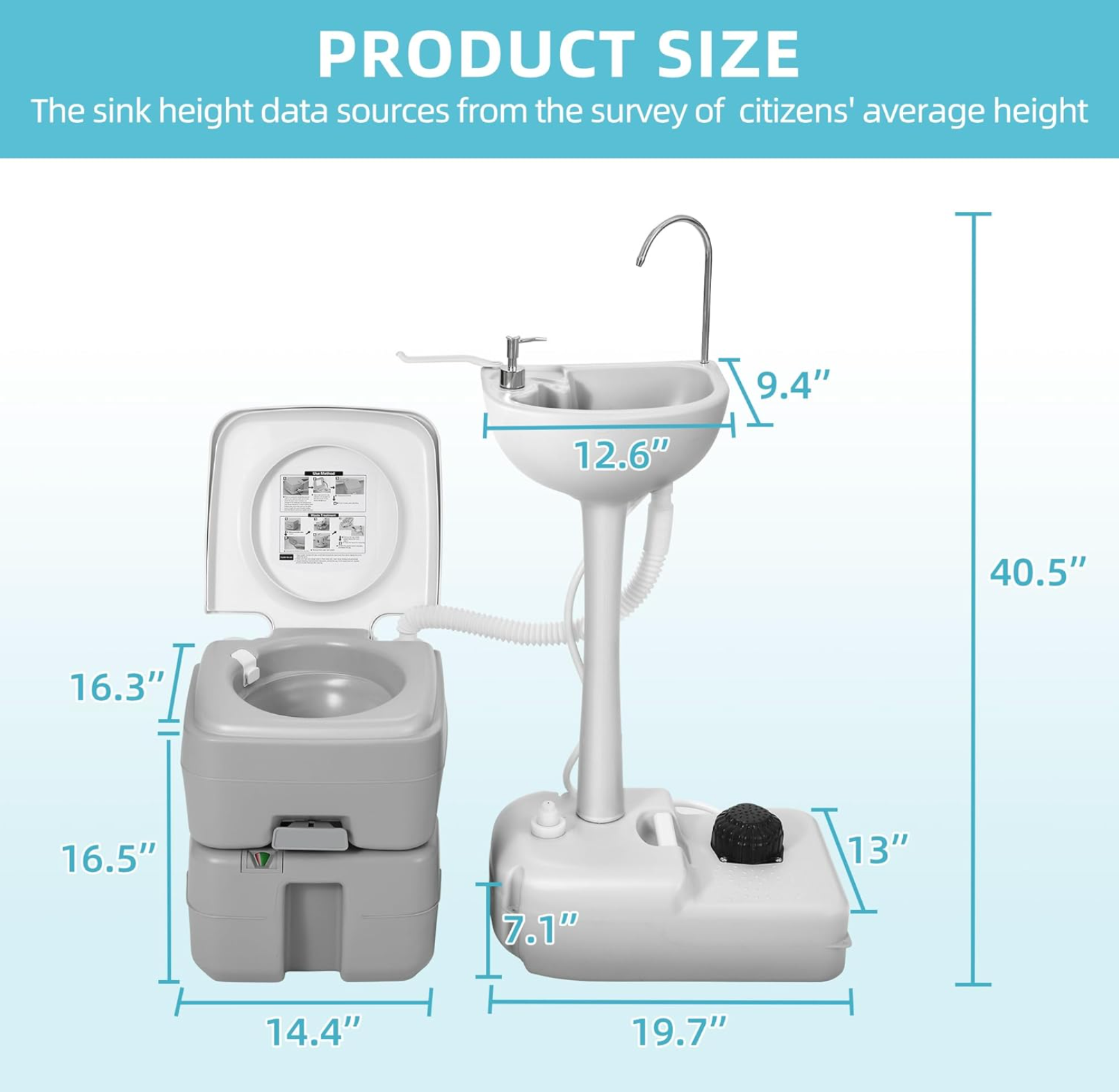 17L Portable Sink for Washing Hands and 5.28 Gallon Portable Toilet, RV Camping Toilet With Level Indicator & Rotatable Spout for Adults, Travel, Boat, Gather, Wedding, Worksite