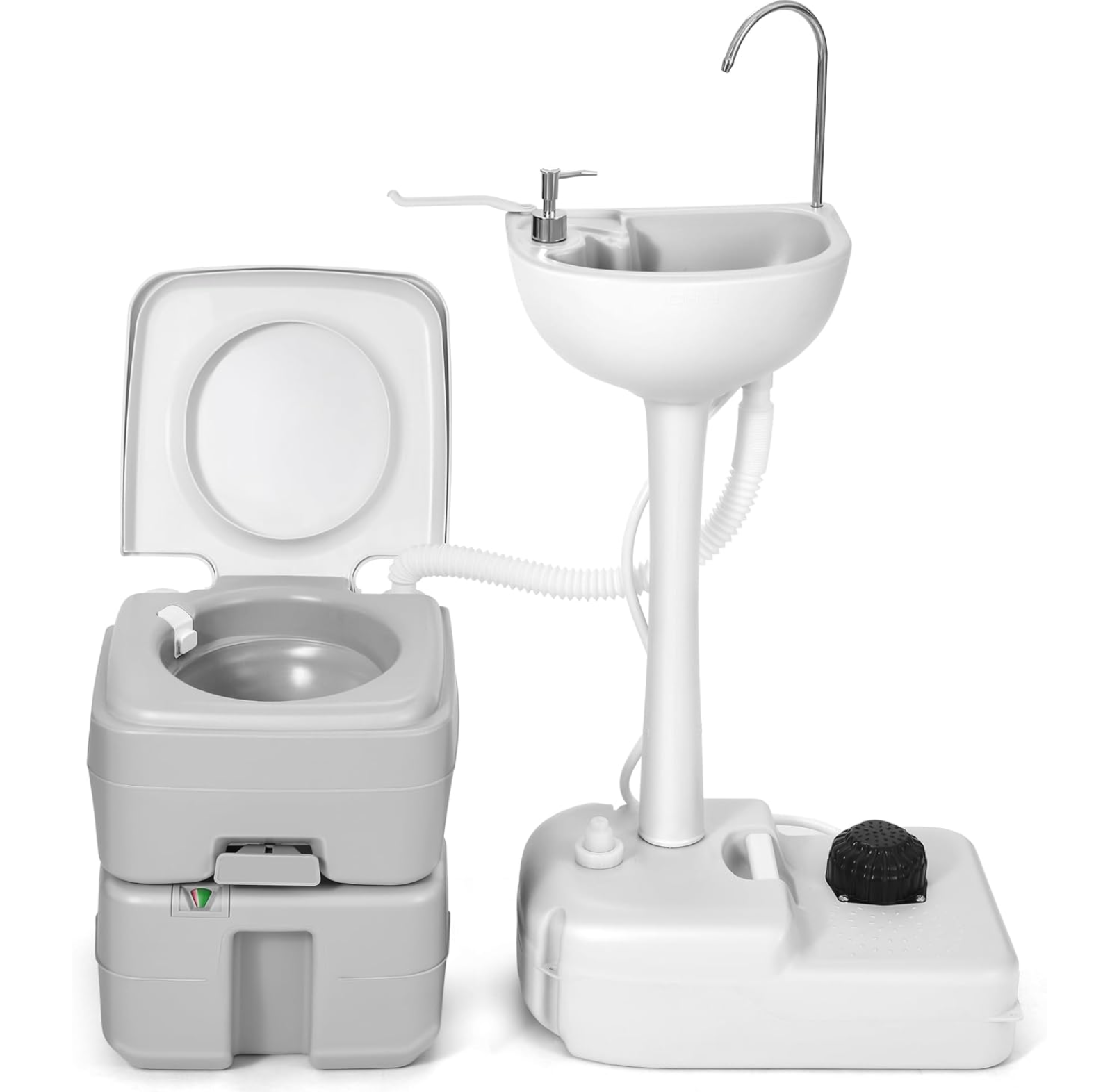 17L Portable Sink for Washing Hands and 5.28 Gallon Portable Toilet, RV Camping Toilet With Level Indicator & Rotatable Spout for Adults, Travel, Boat, Gather, Wedding, Worksite