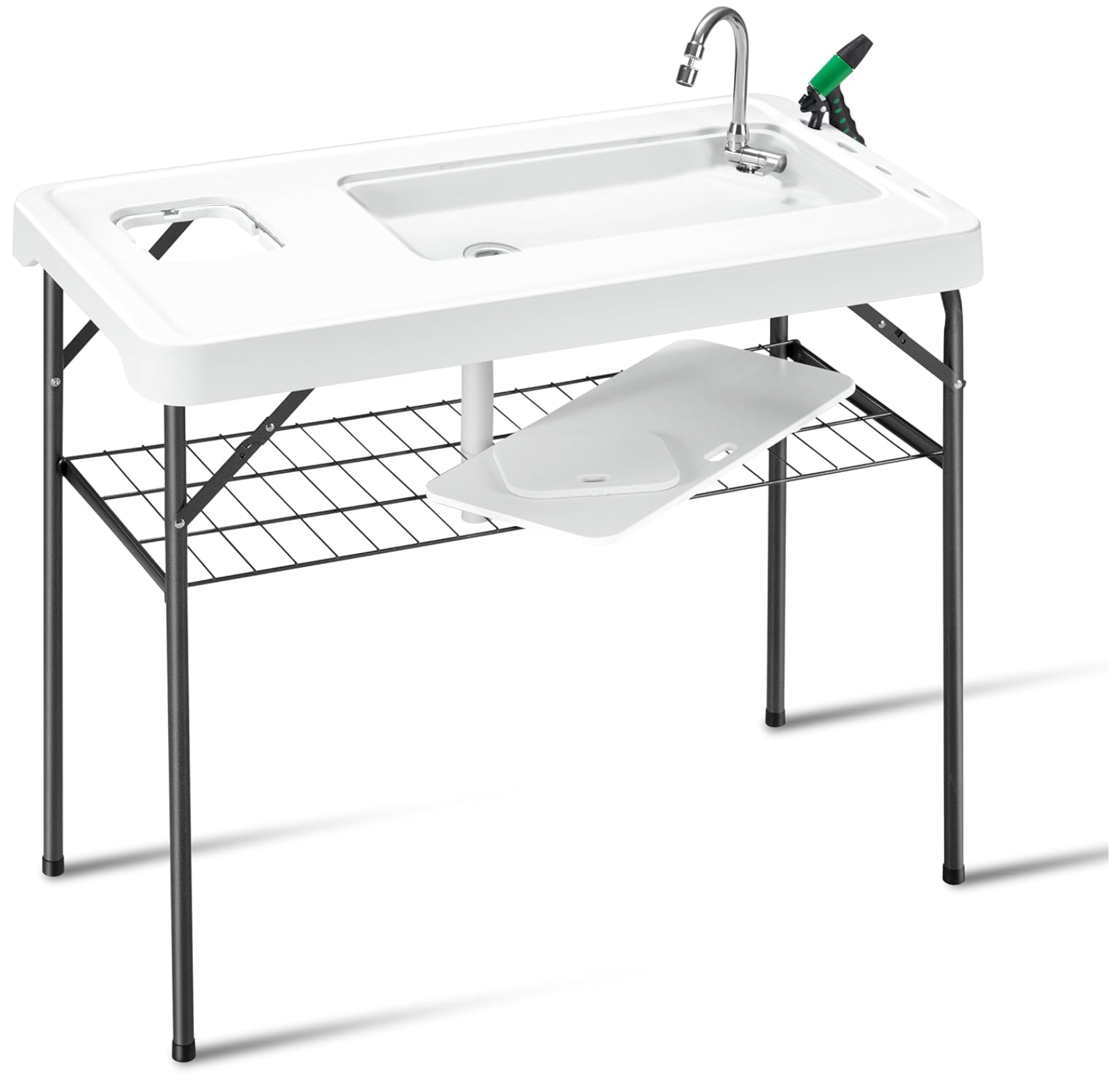 Outdoor Fish Cleaning Table Portable Camping Sink Station with Enlarged Sink, Collapsible Swivel Faucet, Picnic Sink Table with Garbage Holder for Picnic Beach Patio