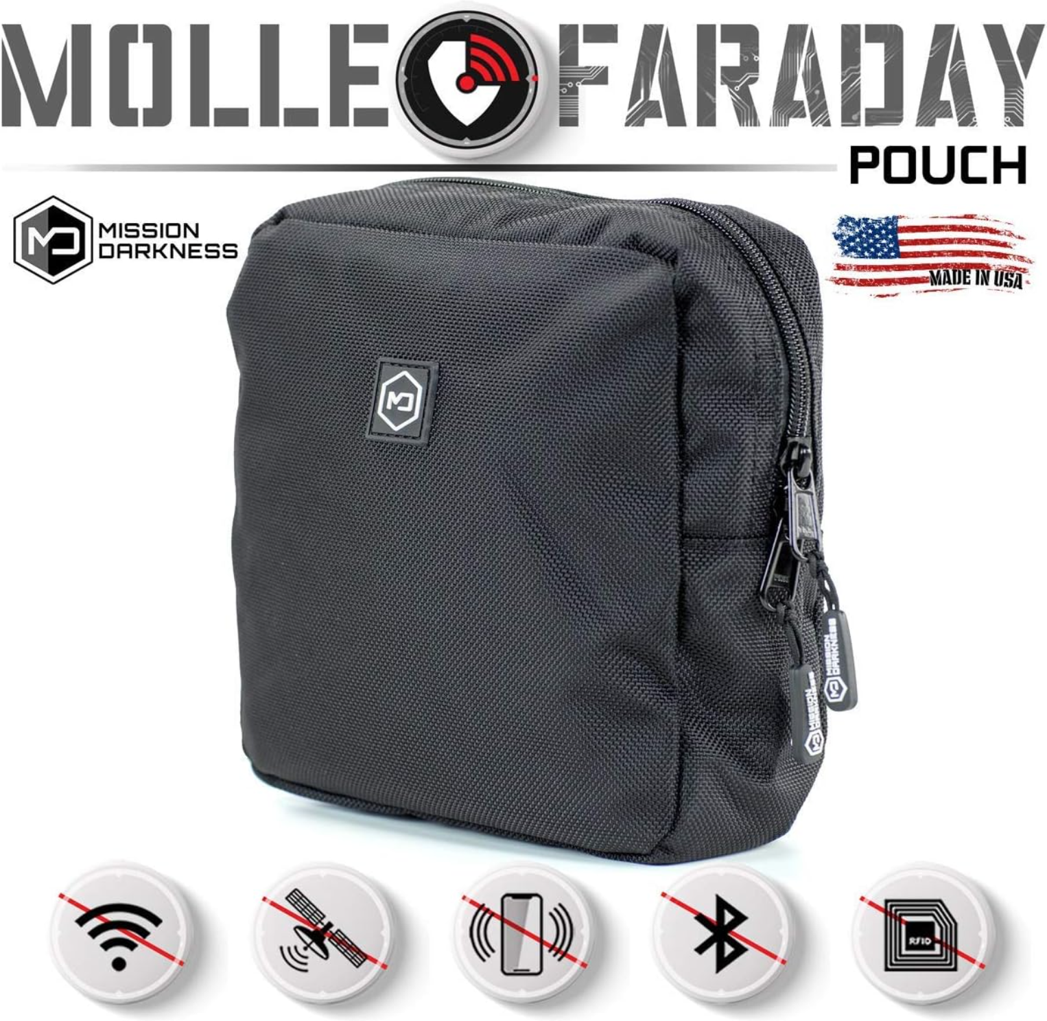 MOLLE Faraday Pouch // Military-Grade Bag with RF Signal Blocking Liner Attaches to MOLLE Webbing Systems // Anti-Hacking & Tracking Assurance, Data Privacy for Handheld Devices