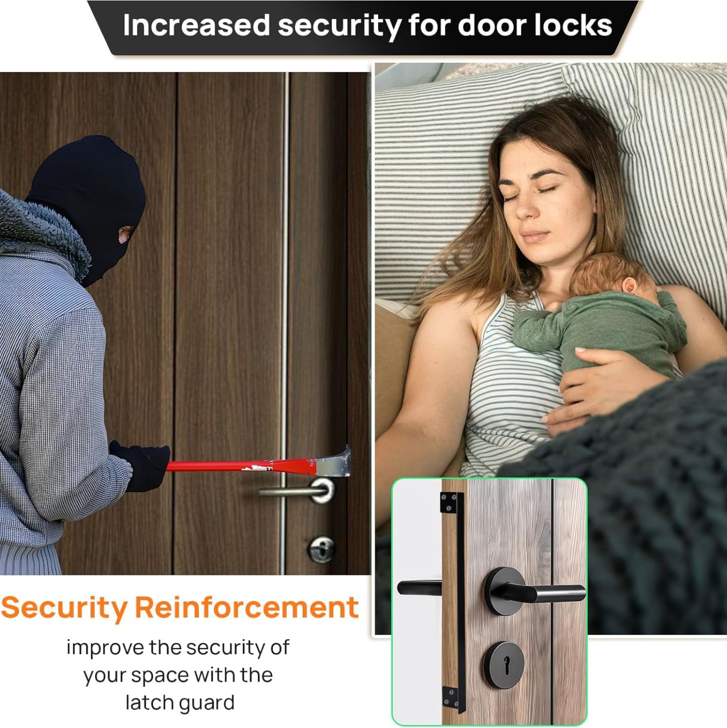 Security Door Latch Cover, 2 Pcs Door Latch Guard Plate, L Shaped Security Reinforcement Striker Plates, Cover The Gap Between Door Lock and Door Frame