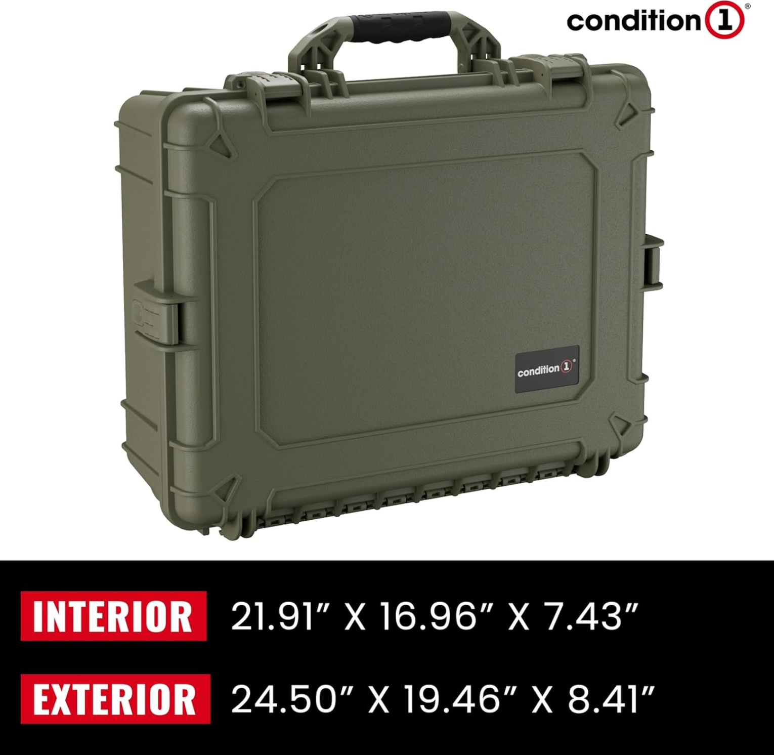 25" Large Waterproof Hard Case with Foam, Portable Protective Storage Box for Travel, Hunting, Military, Tactical, Made in USA, 839, 24.50"x 19.46"x8.41"