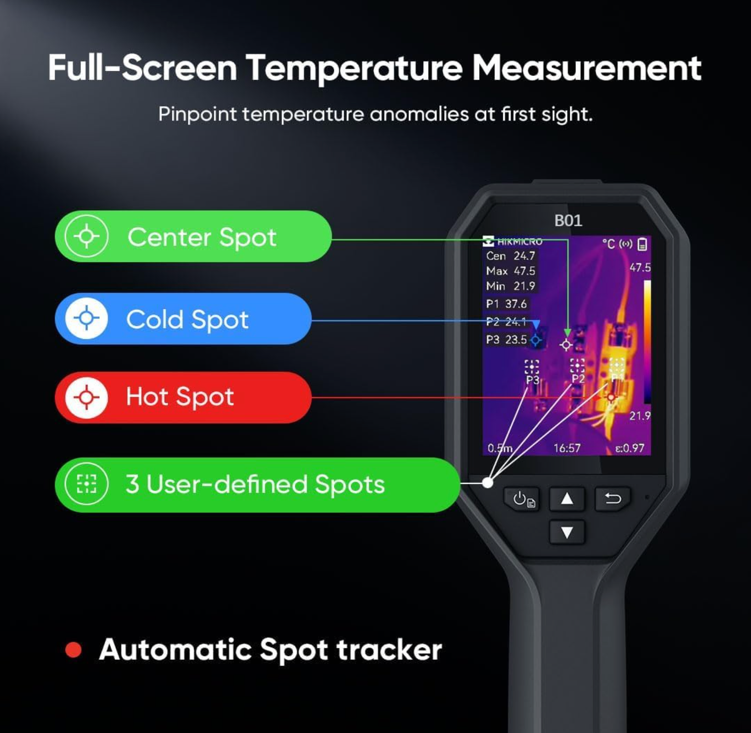 Thermal Camera 256 x 192 IR Resolution, Thermal Imaging Camera with WiFi, 3.2" LCD Screen, 25Hz Refresh Rate, Handheld 49,152 Pixels Infrared Camera