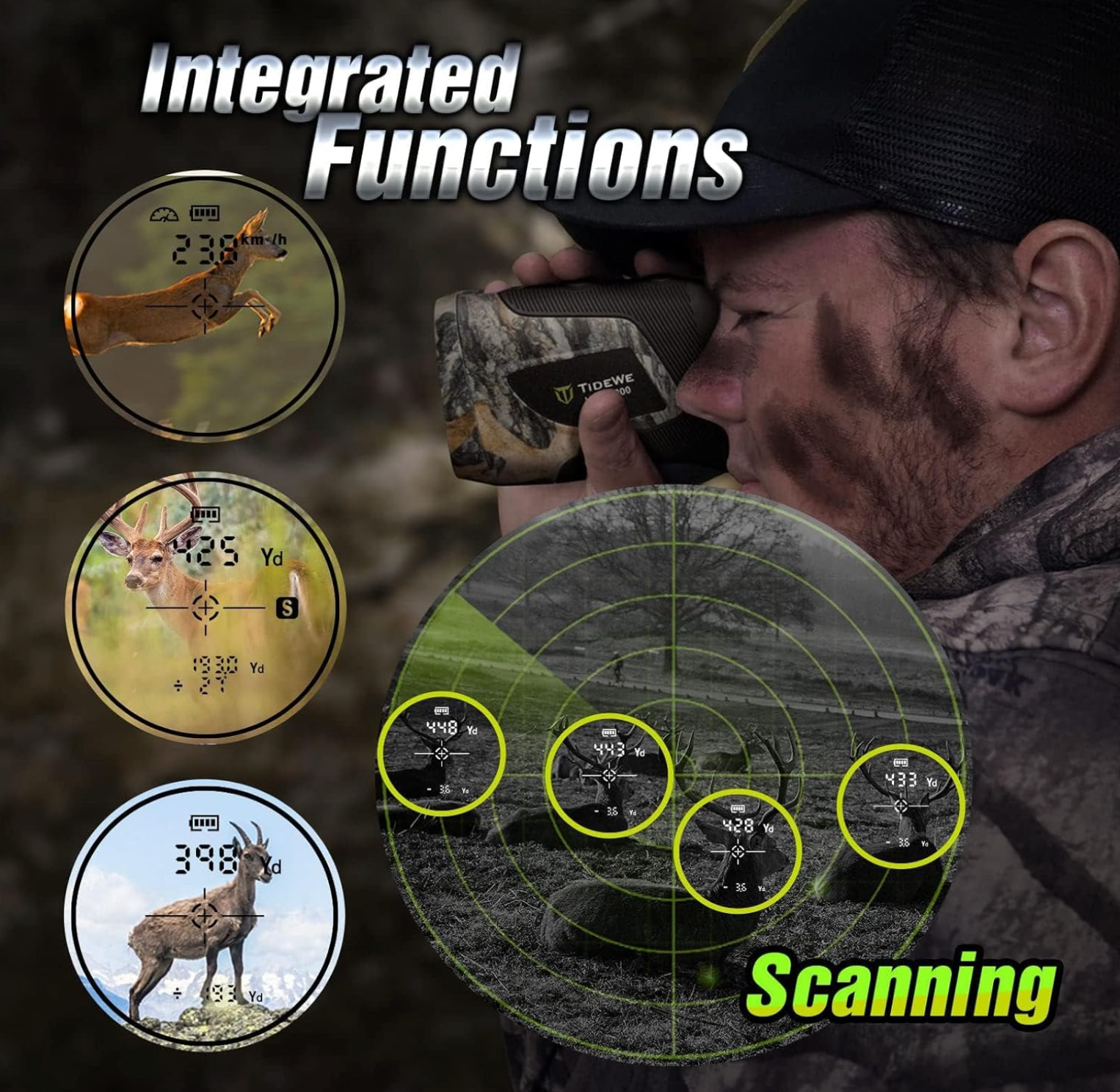 Hunting Rangefinder with Rechargeable Battery, 700Y Camo Laser Range Finder 6X Magnification, Distance/Angle/Speed/Scan Multi Functional Waterproof Rangefinder with Case